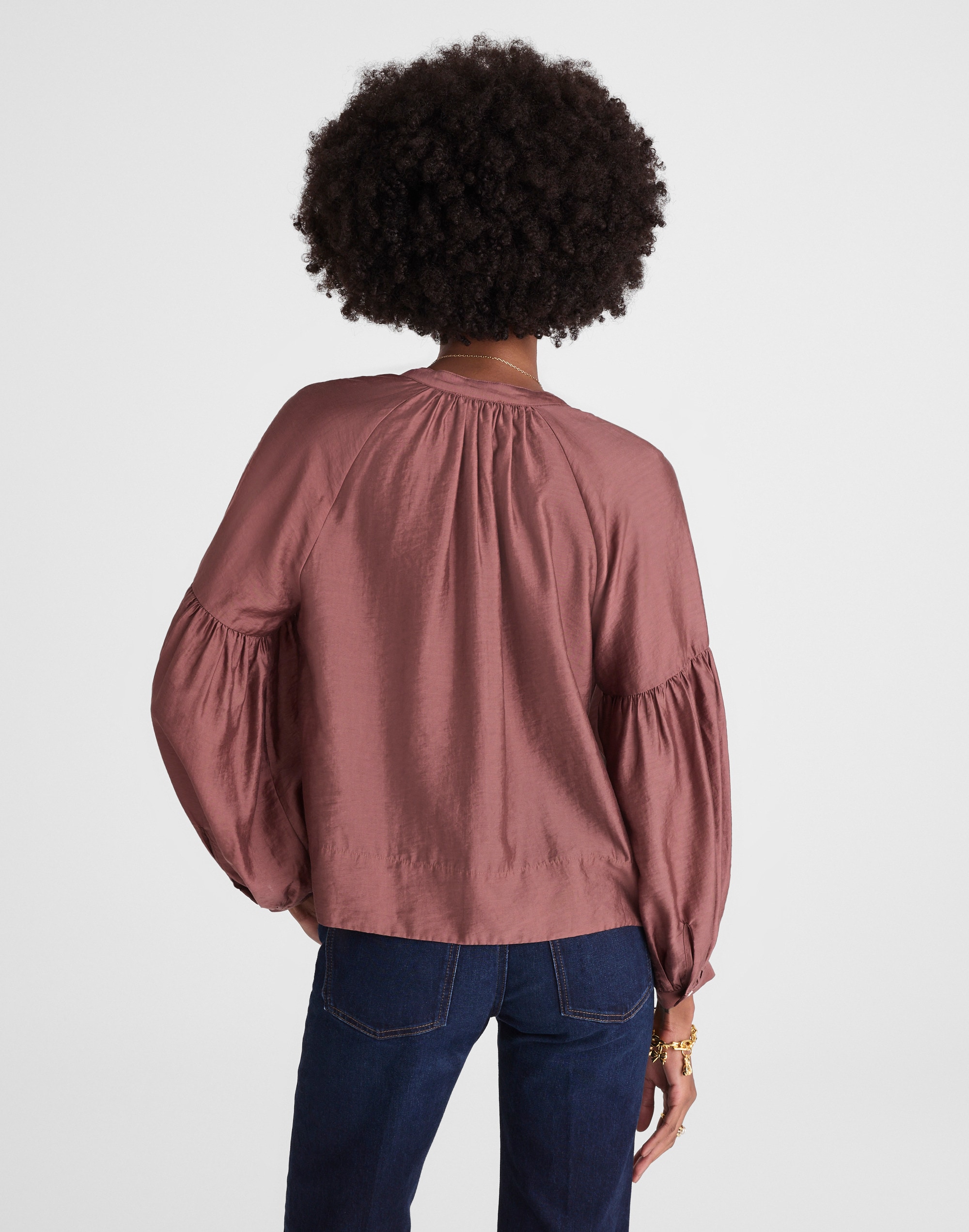 Shirred Balloon-Sleeve Top