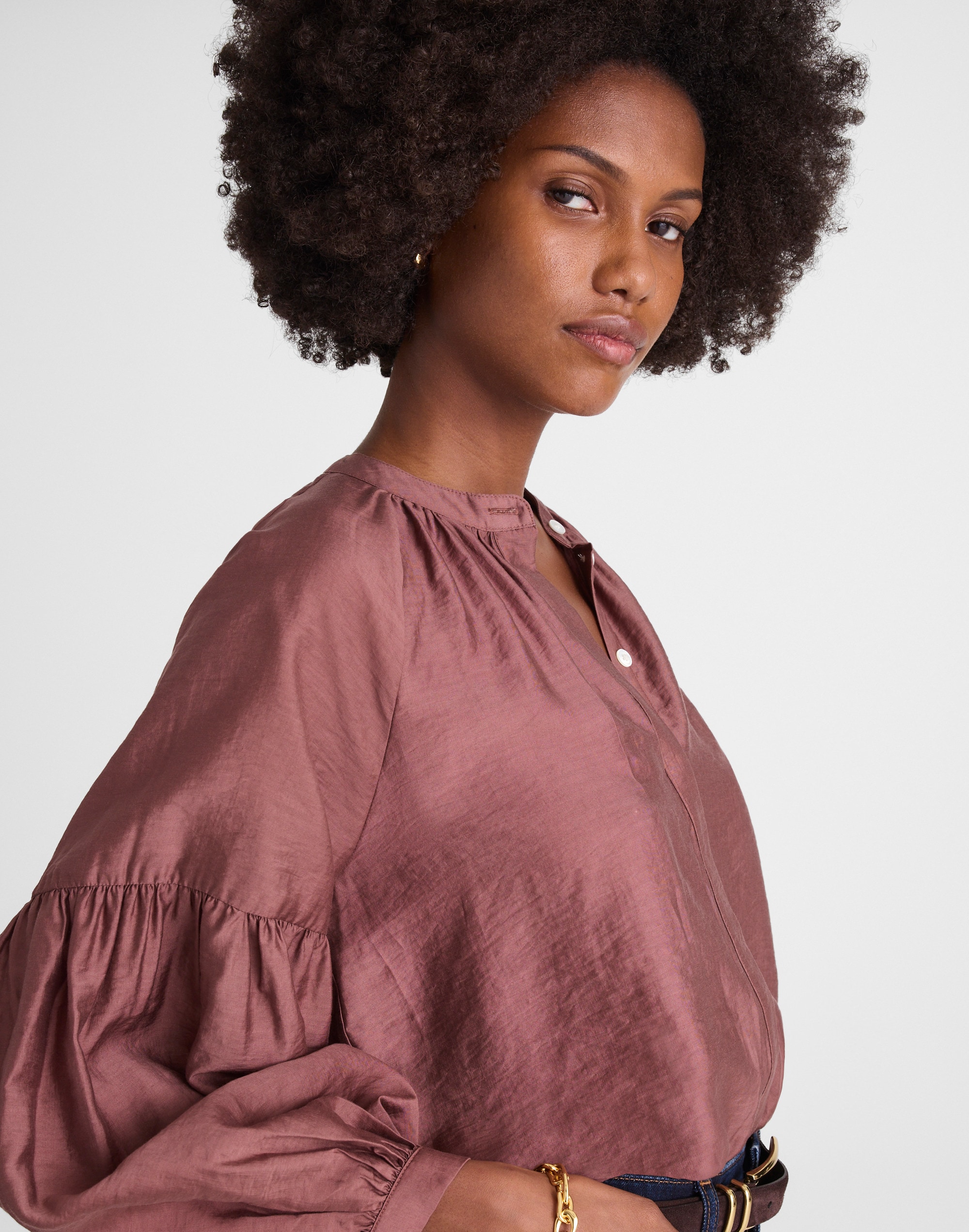 Shirred Balloon-Sleeve Top