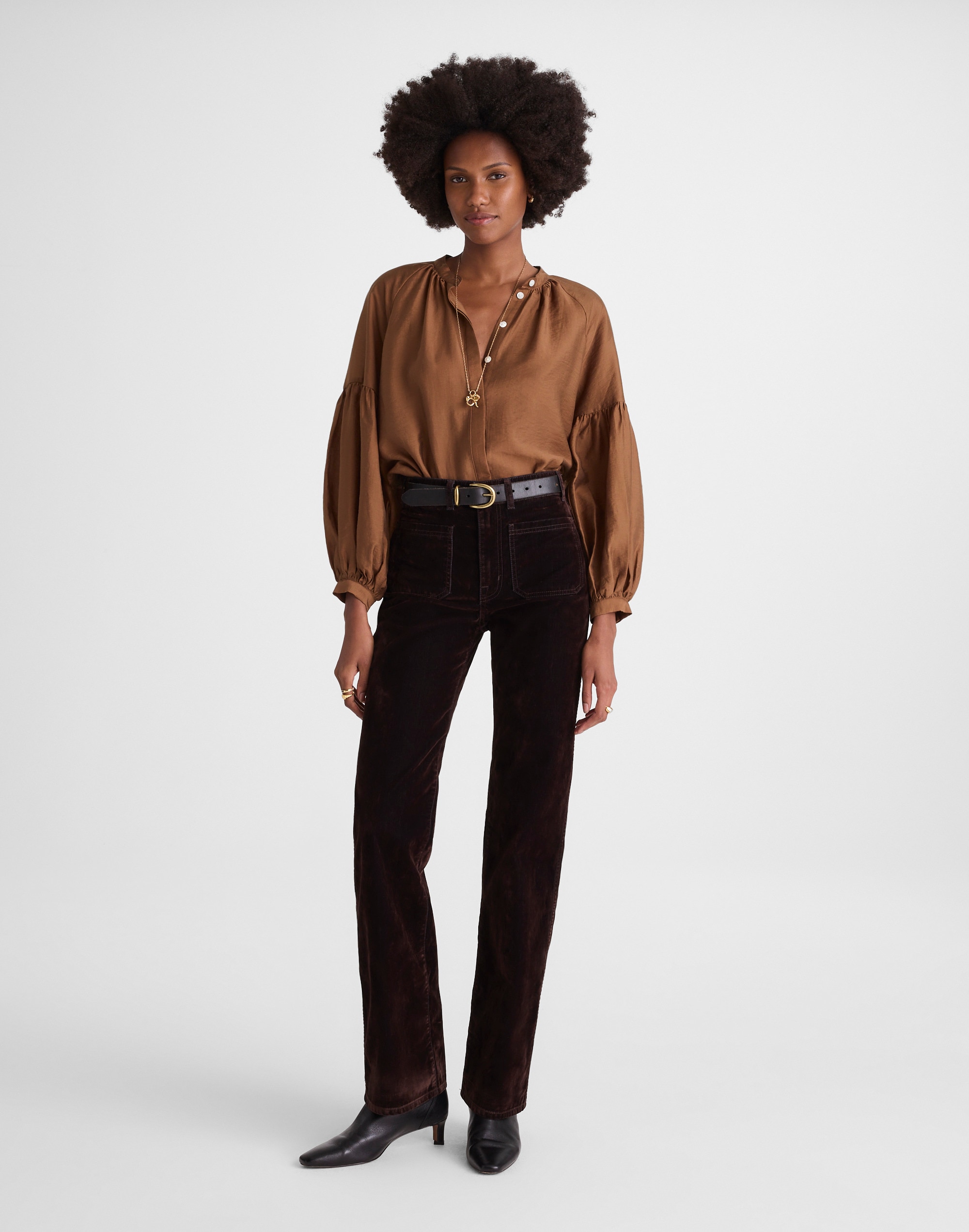 Shirred Balloon-Sleeve Top