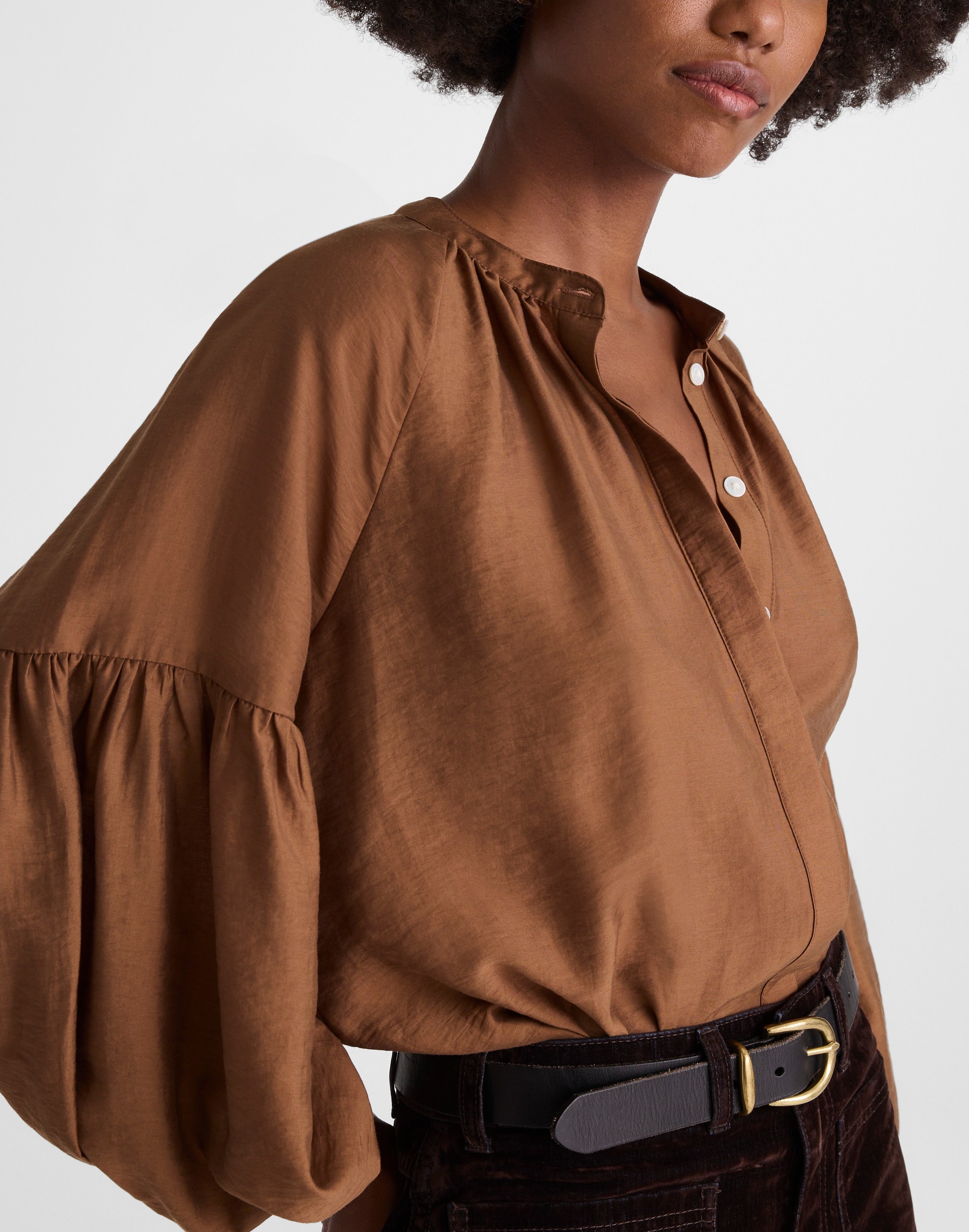 Shirred Balloon-Sleeve Top