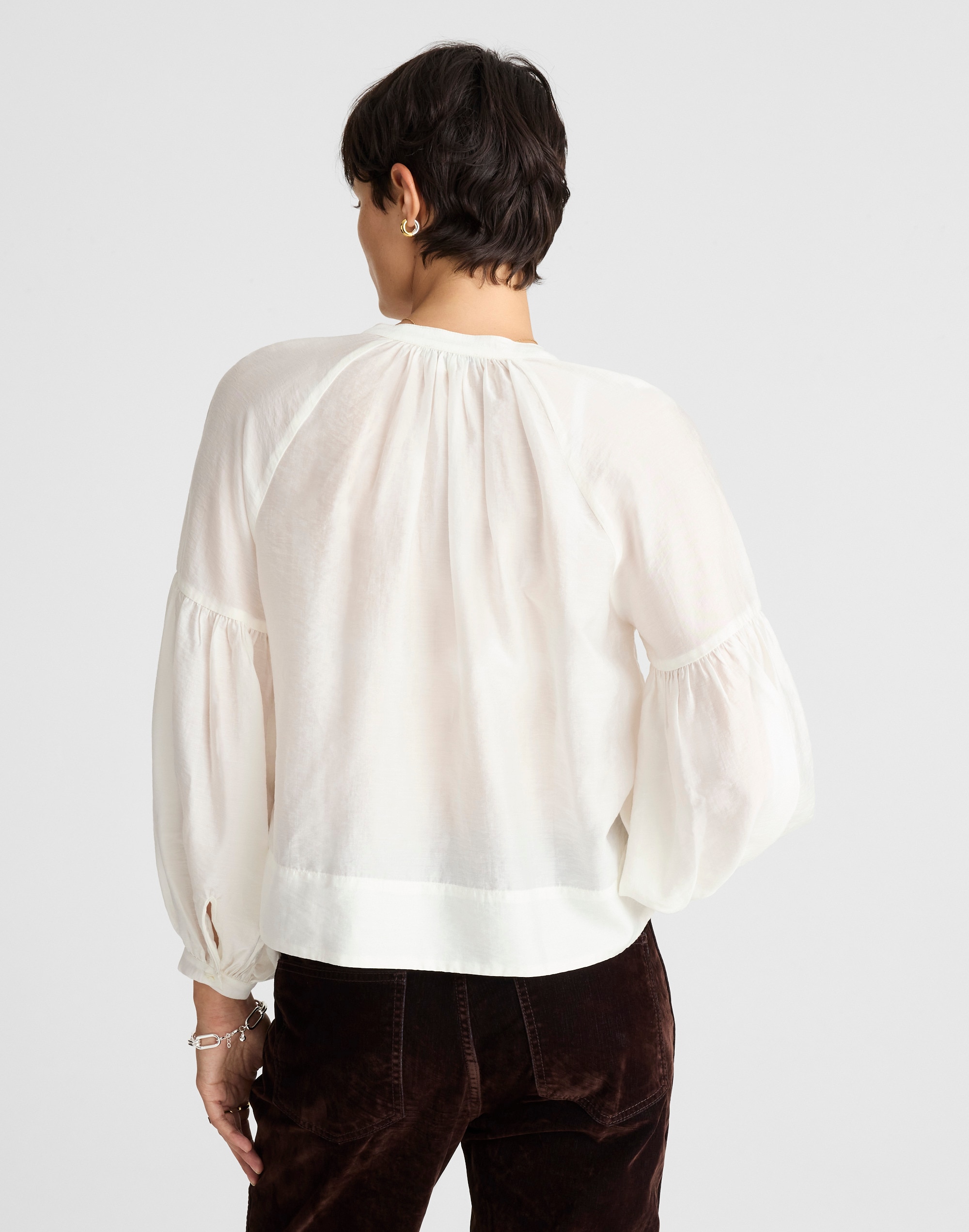 Shirred Balloon-Sleeve Top