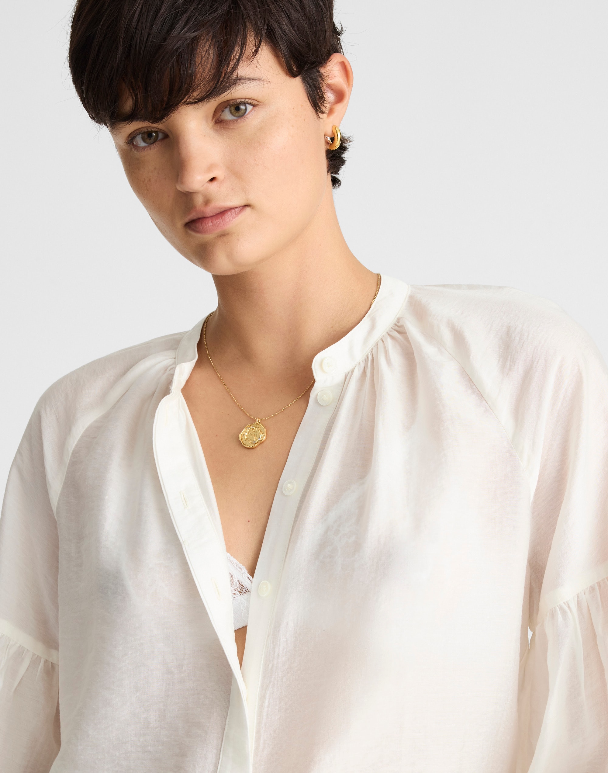 Shirred Balloon-Sleeve Top