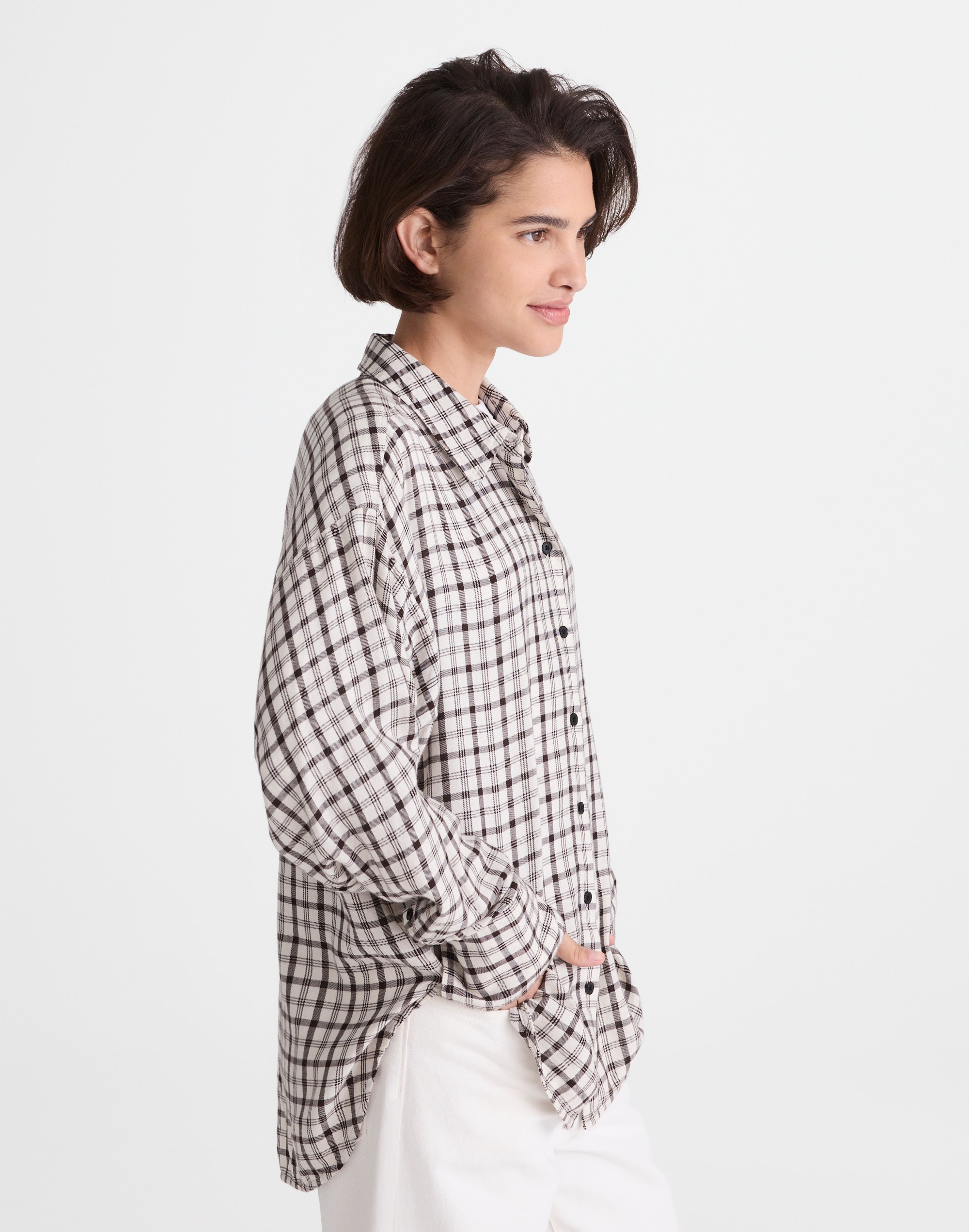 Heathered Flannel Dolman Button-Up Shirt