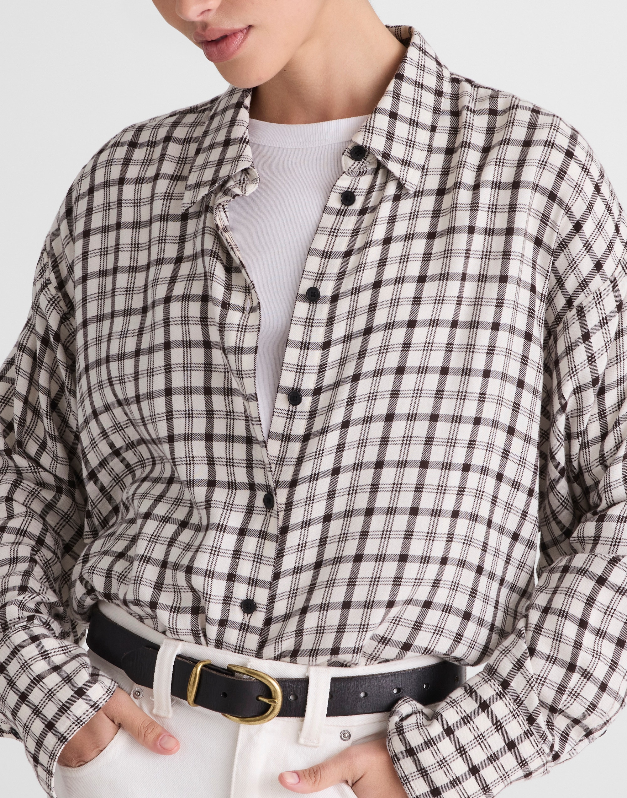 Heathered Flannel Dolman Button-Up Shirt