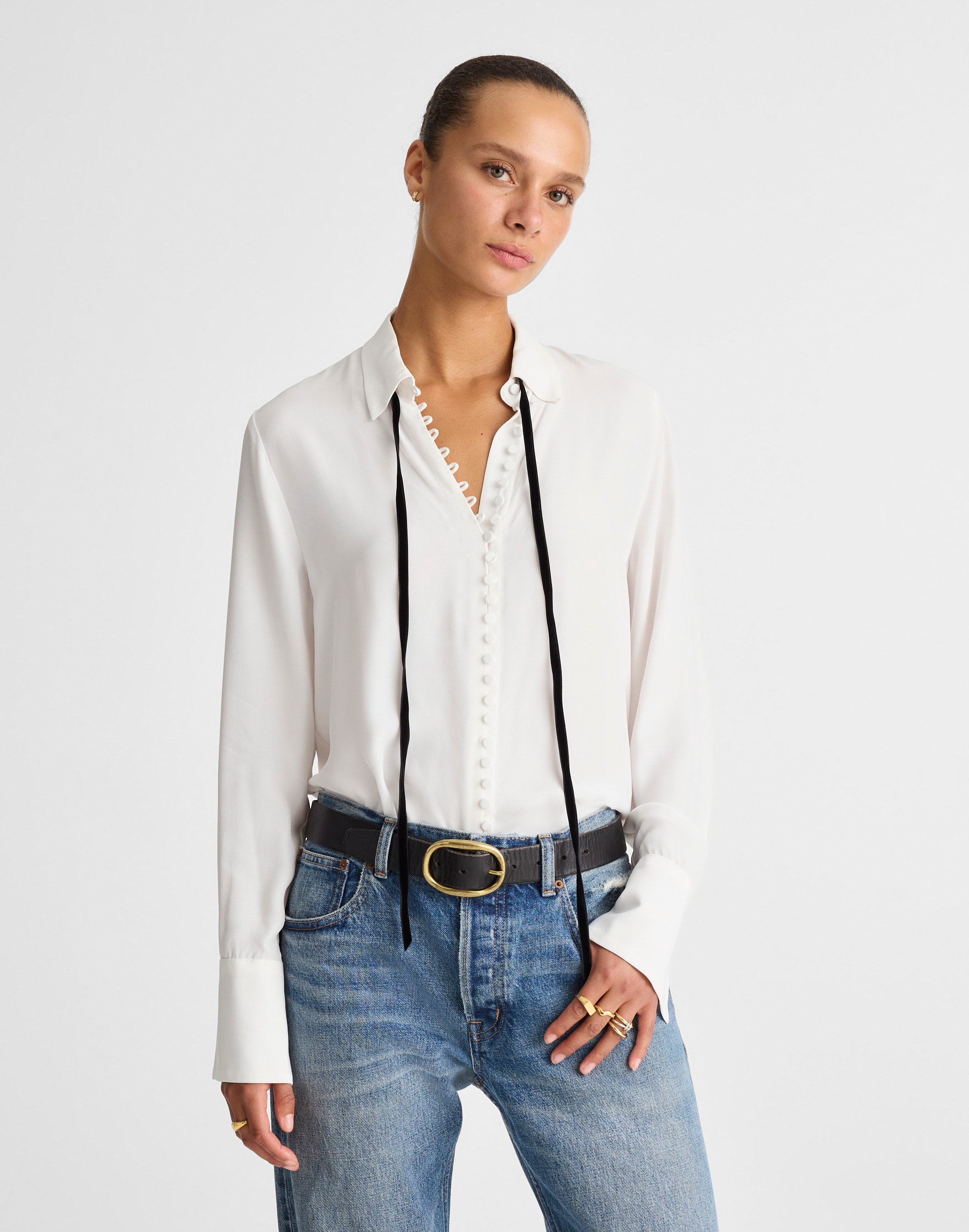 Madewell Necktie Button-up Top In White