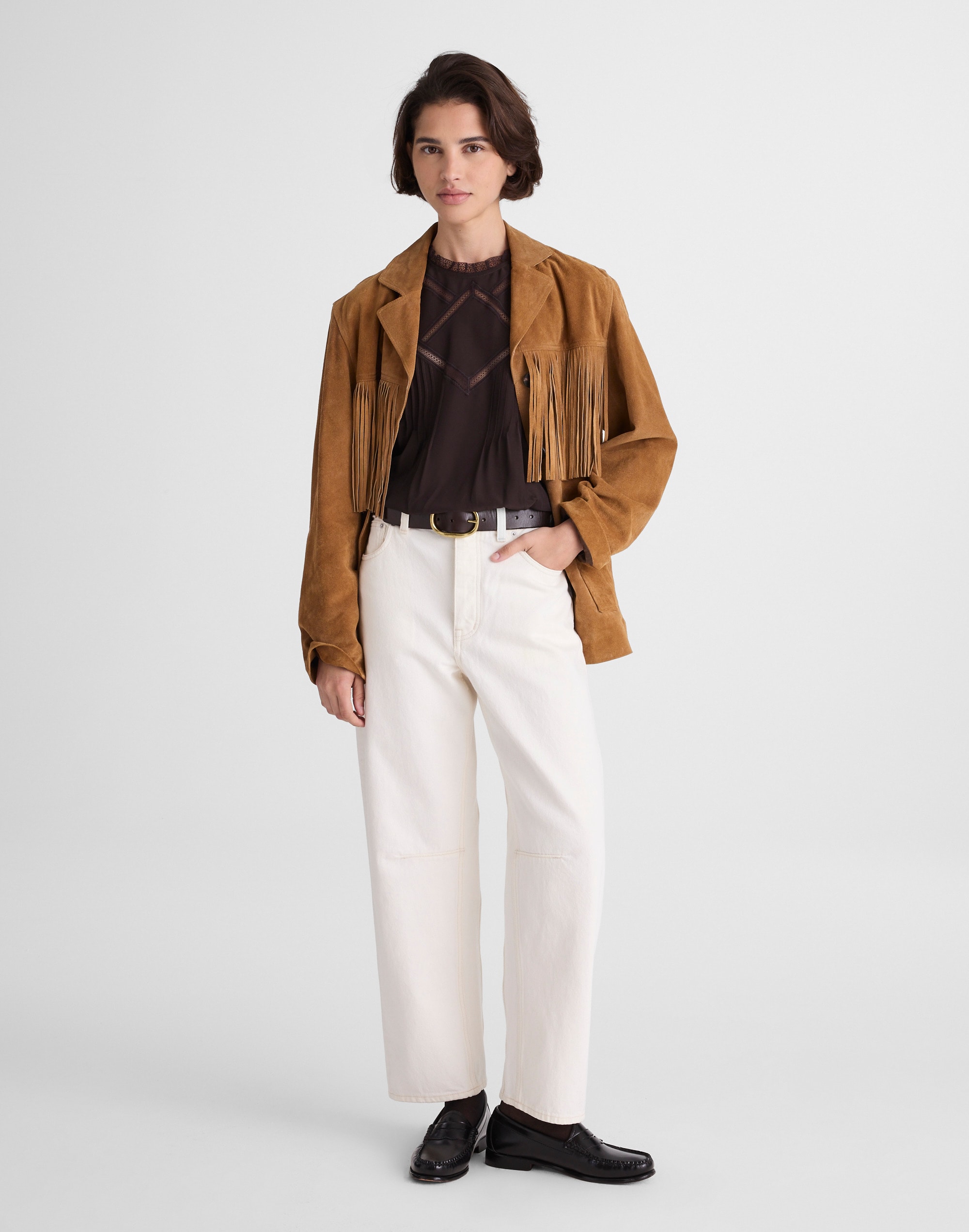 Lace-Insert Mockneck Long-Sleeve Top