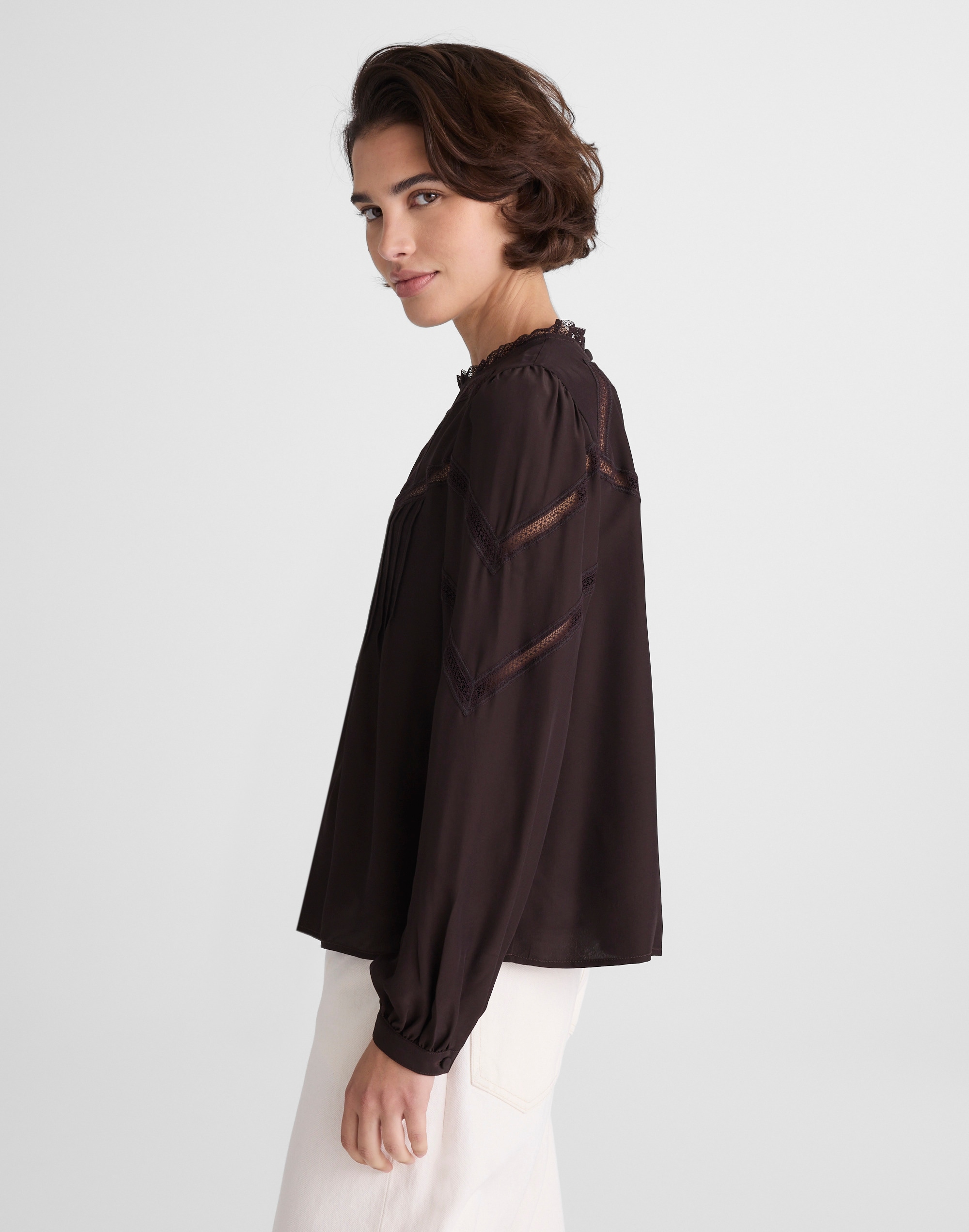 Lace-Insert Mockneck Long-Sleeve Top