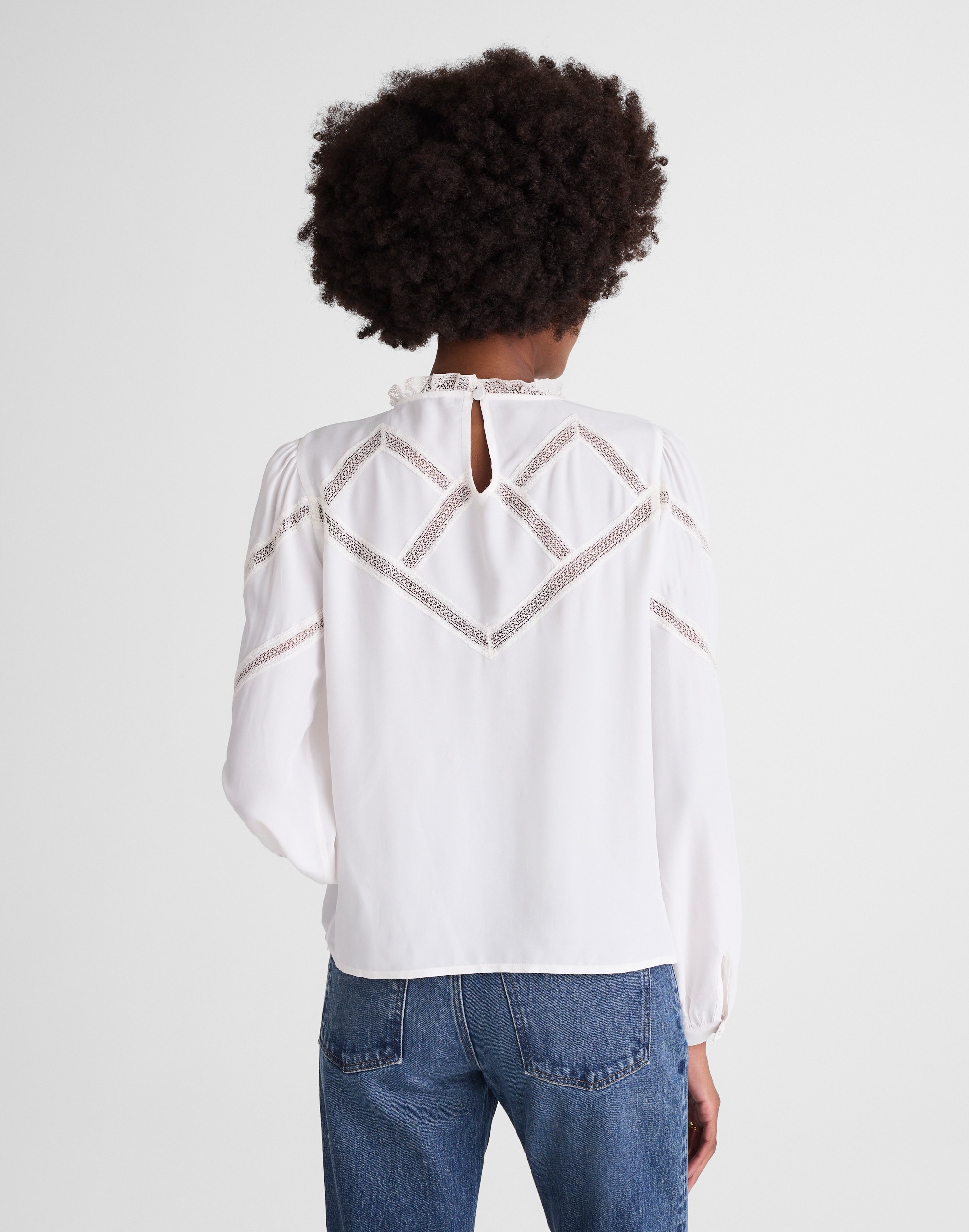 Lace-Insert Mockneck Long-Sleeve Top