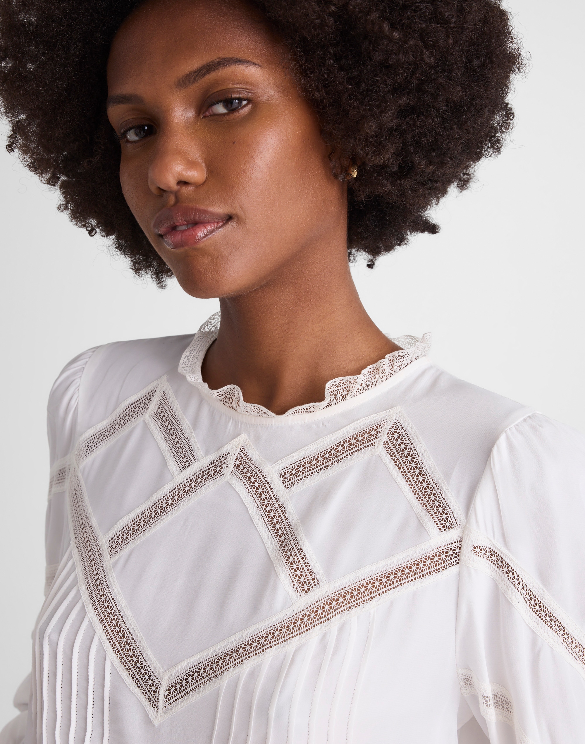 Madewell Lace-insert Mockneck Long-sleeve Top In White