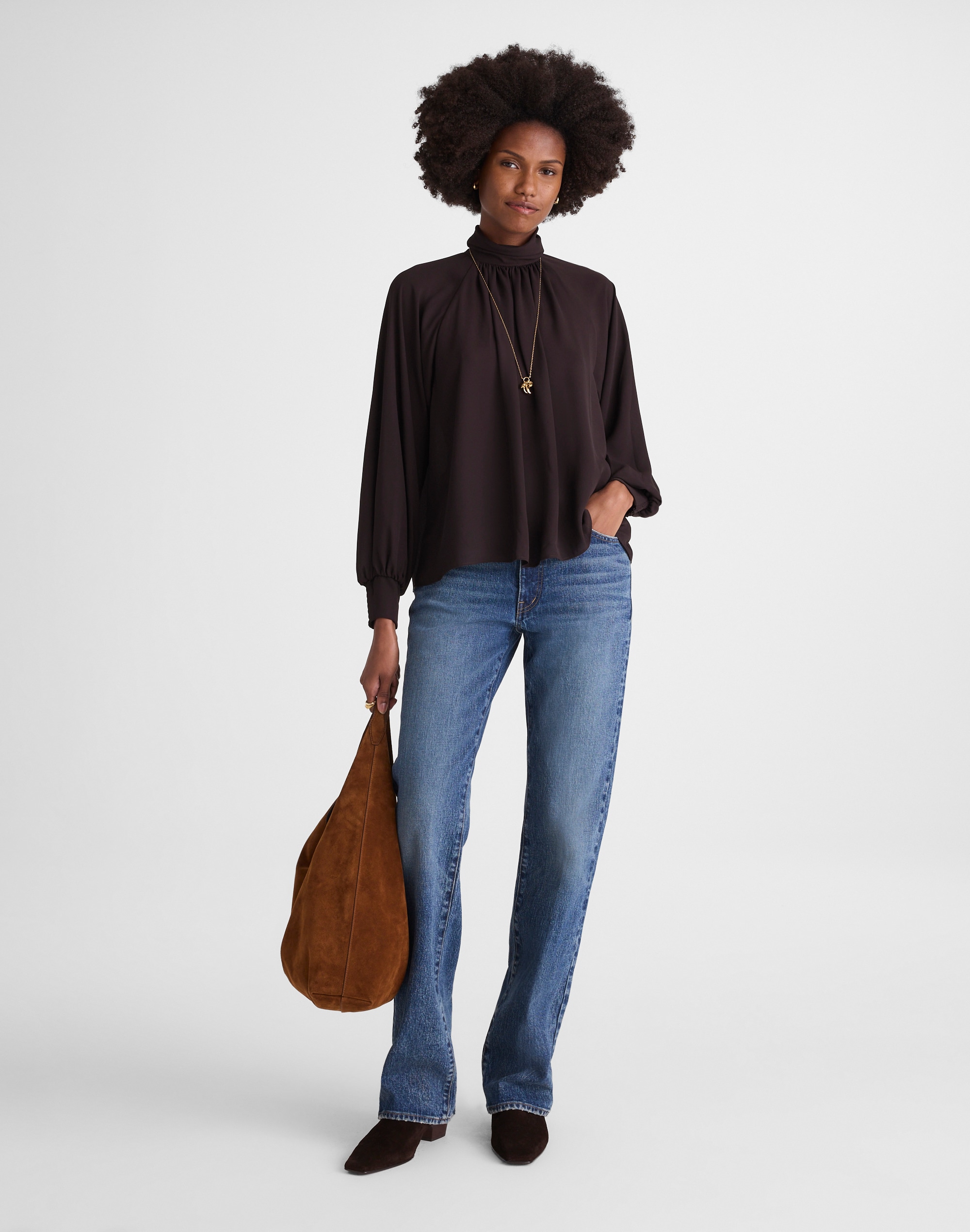 Turtleneck Long-Sleeve Top Chiffon