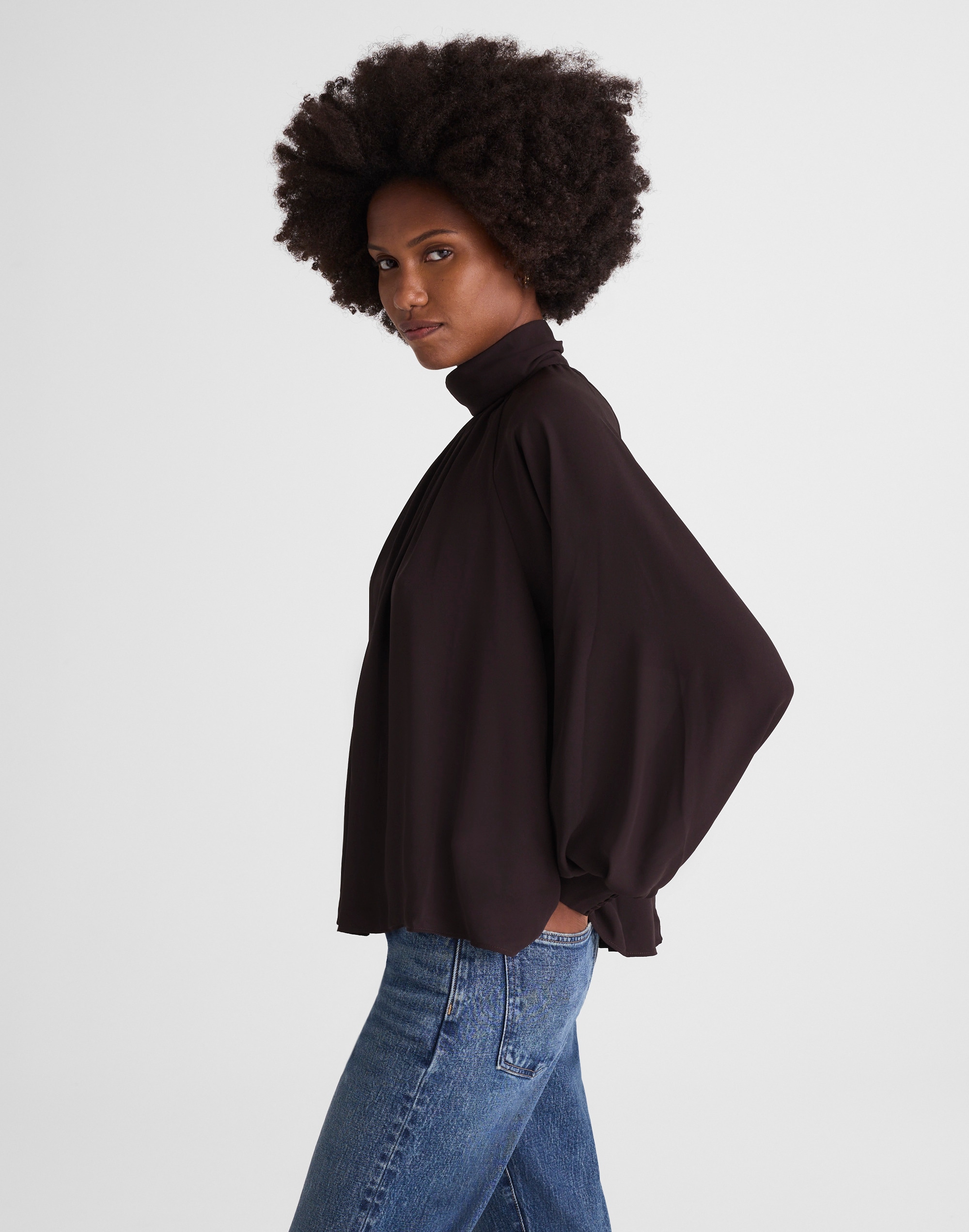 Turtleneck Long-Sleeve Top Chiffon