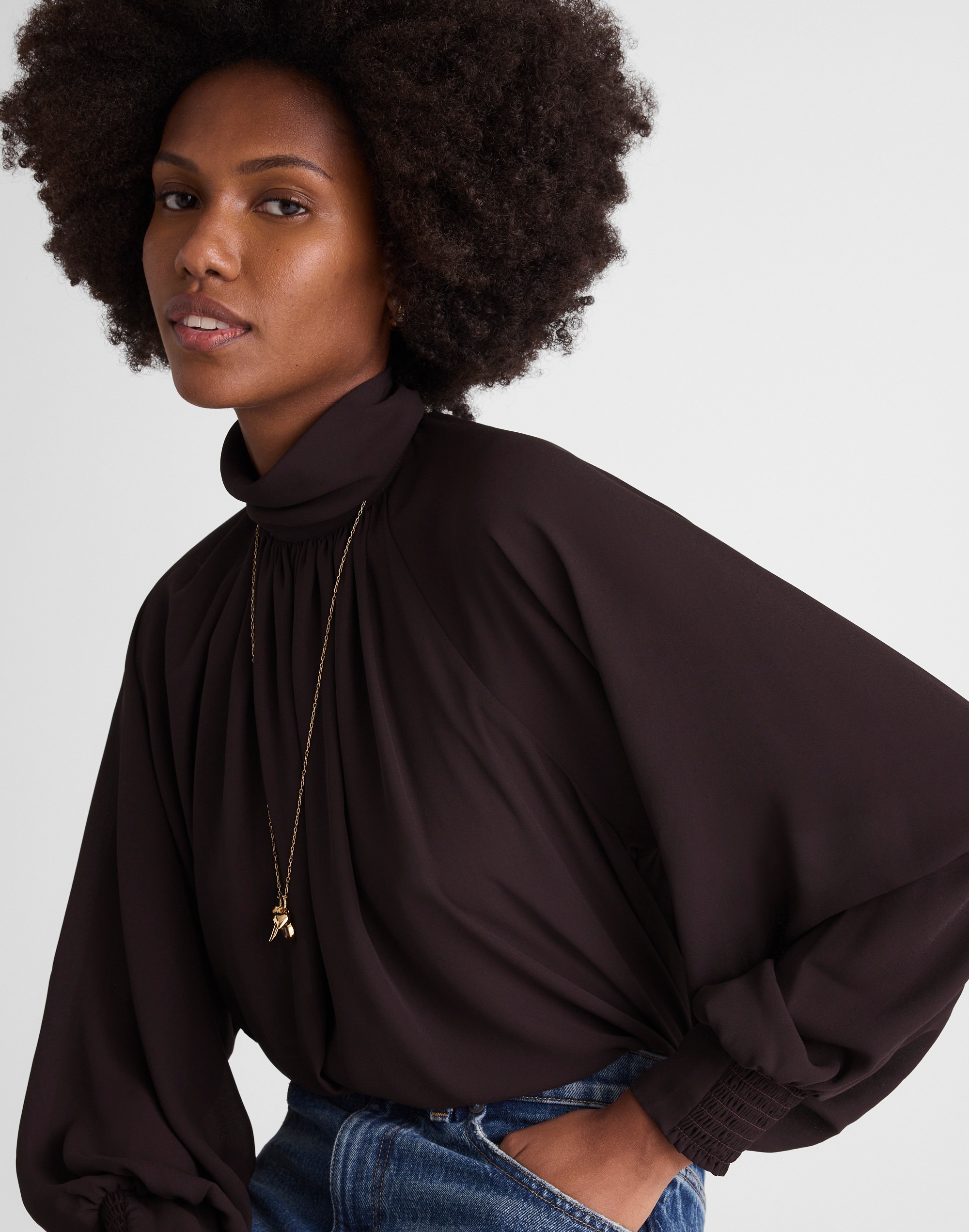 Turtleneck Long-Sleeve Top Chiffon