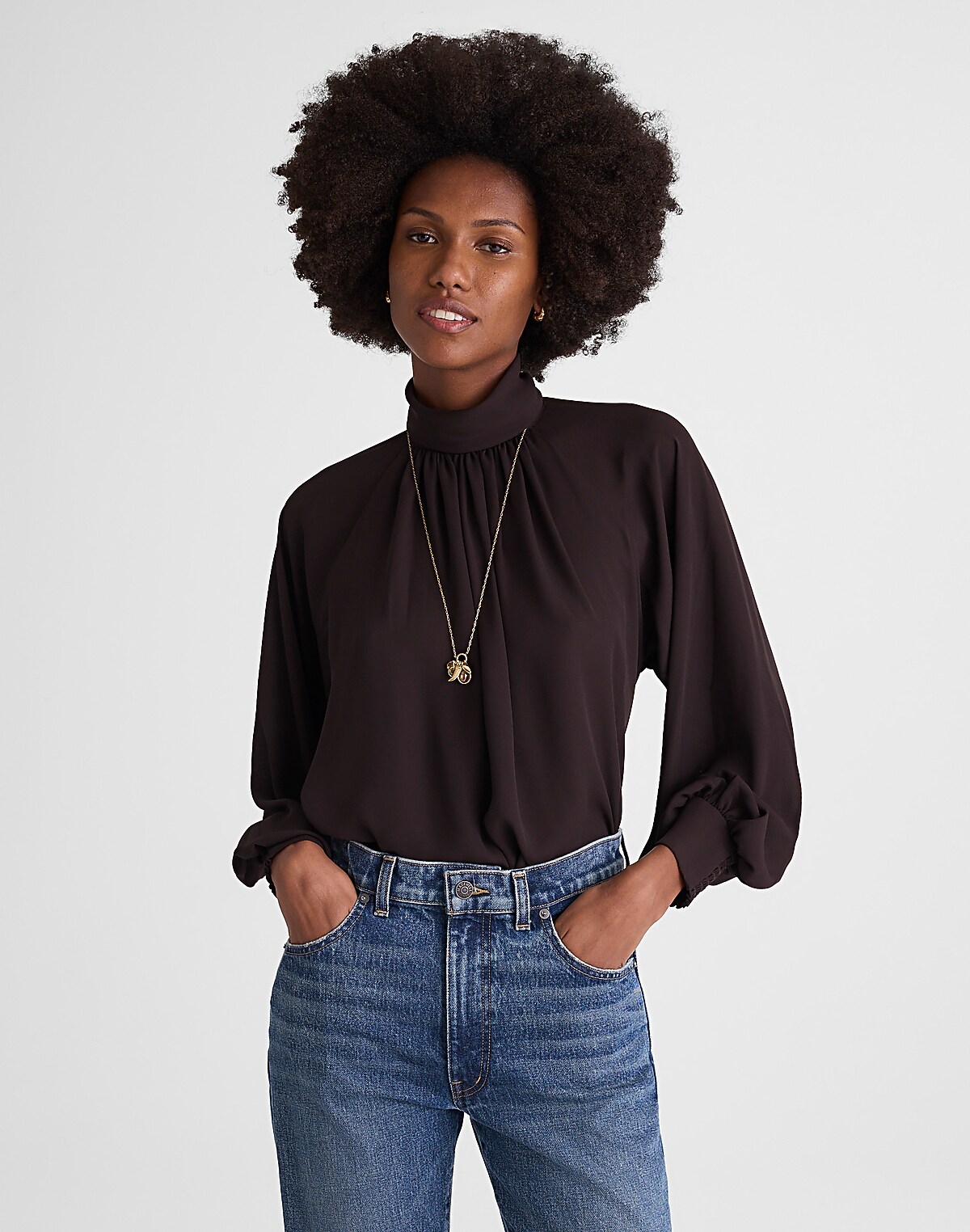 Turtleneck Long-Sleeve Top in Chiffon