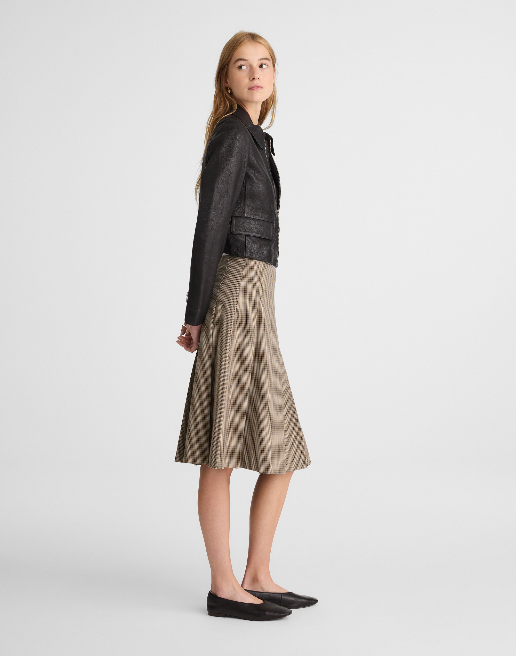A-Line Midi Skirt in Wool-Blend Twill