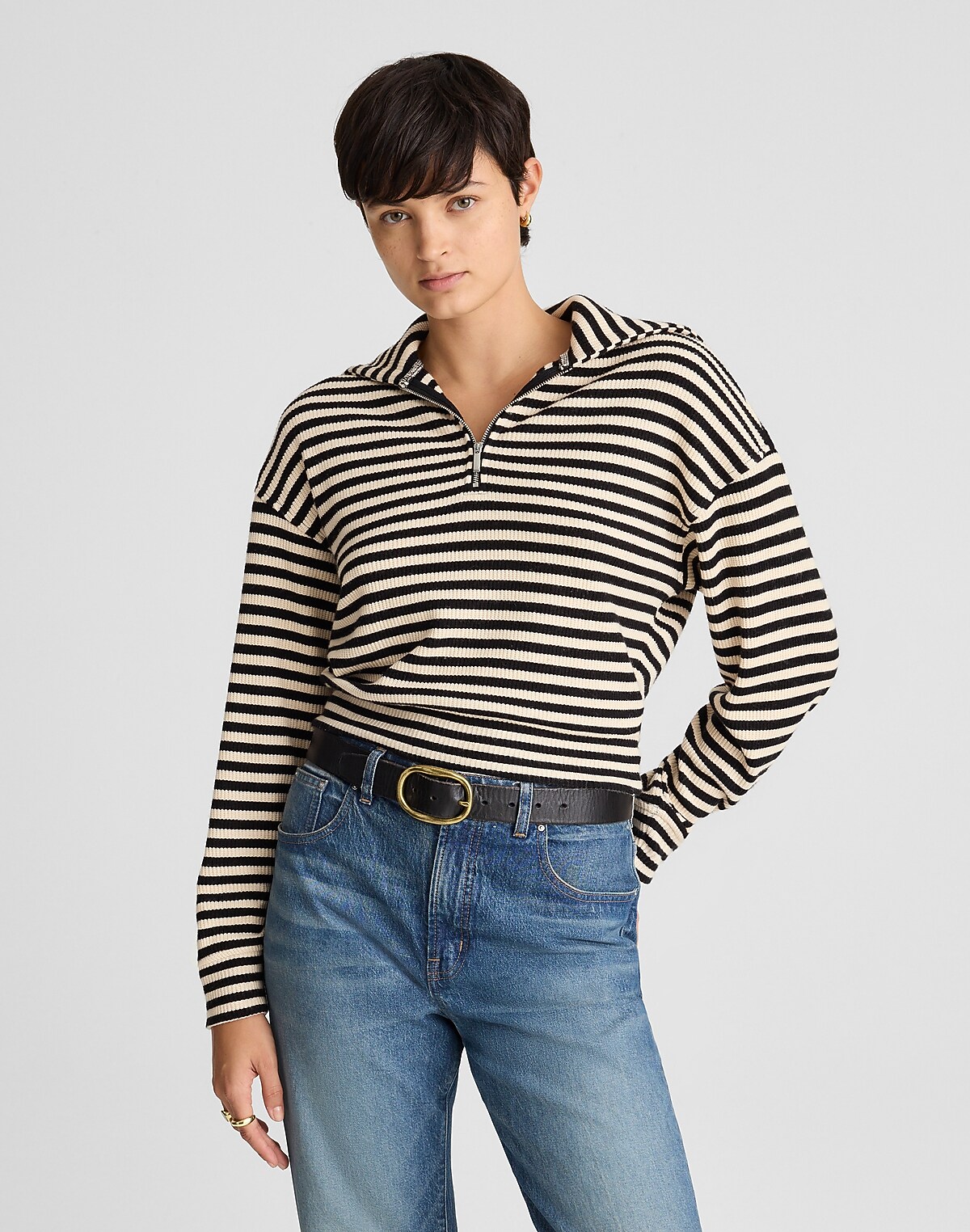 Quarter-Zip Knit Jacket in Stripe