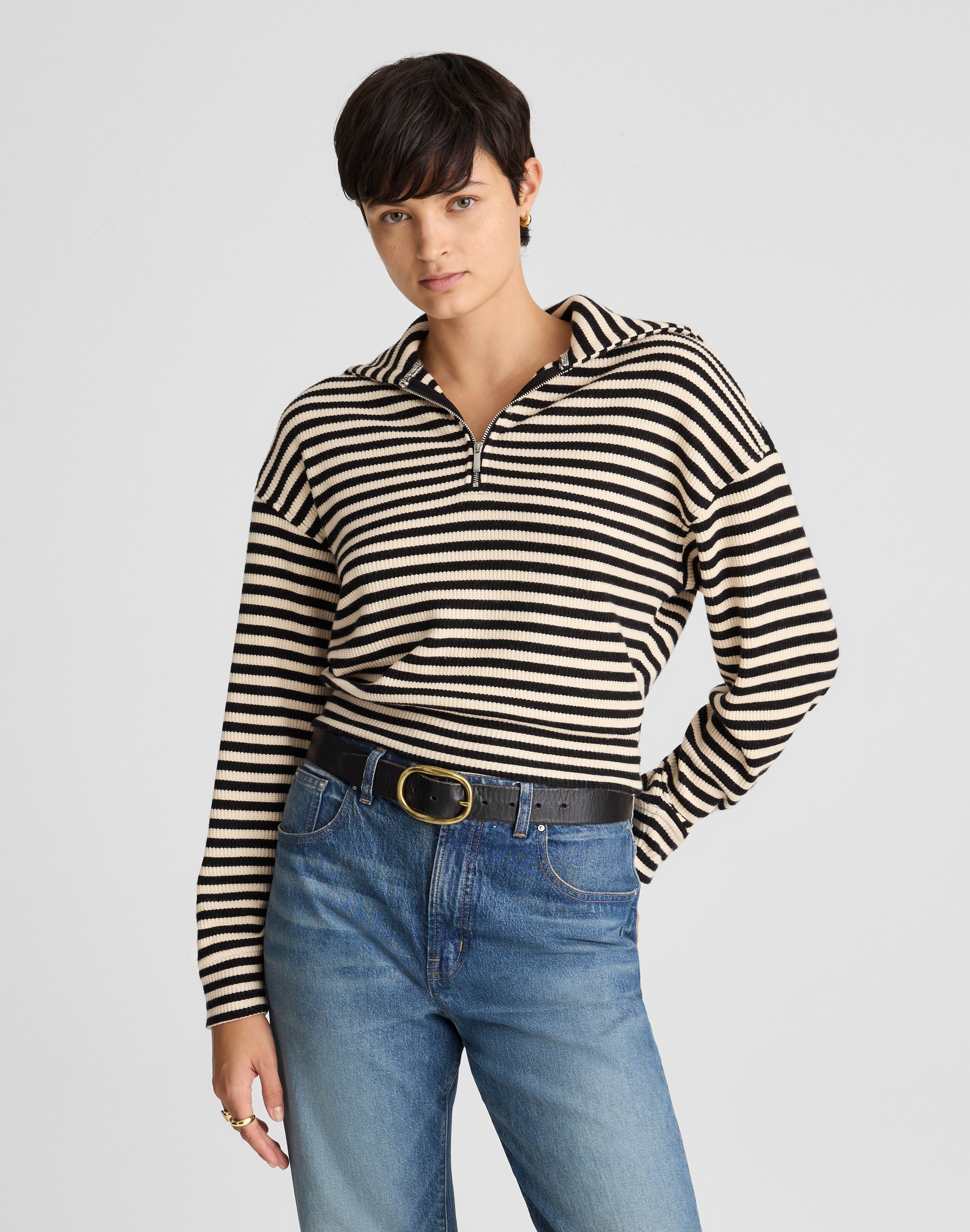 Madewell Half-zip Knit Jacket In Multi