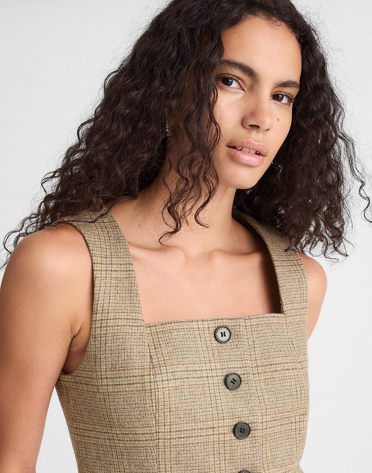 Squareneck Crop Vest in Plaid