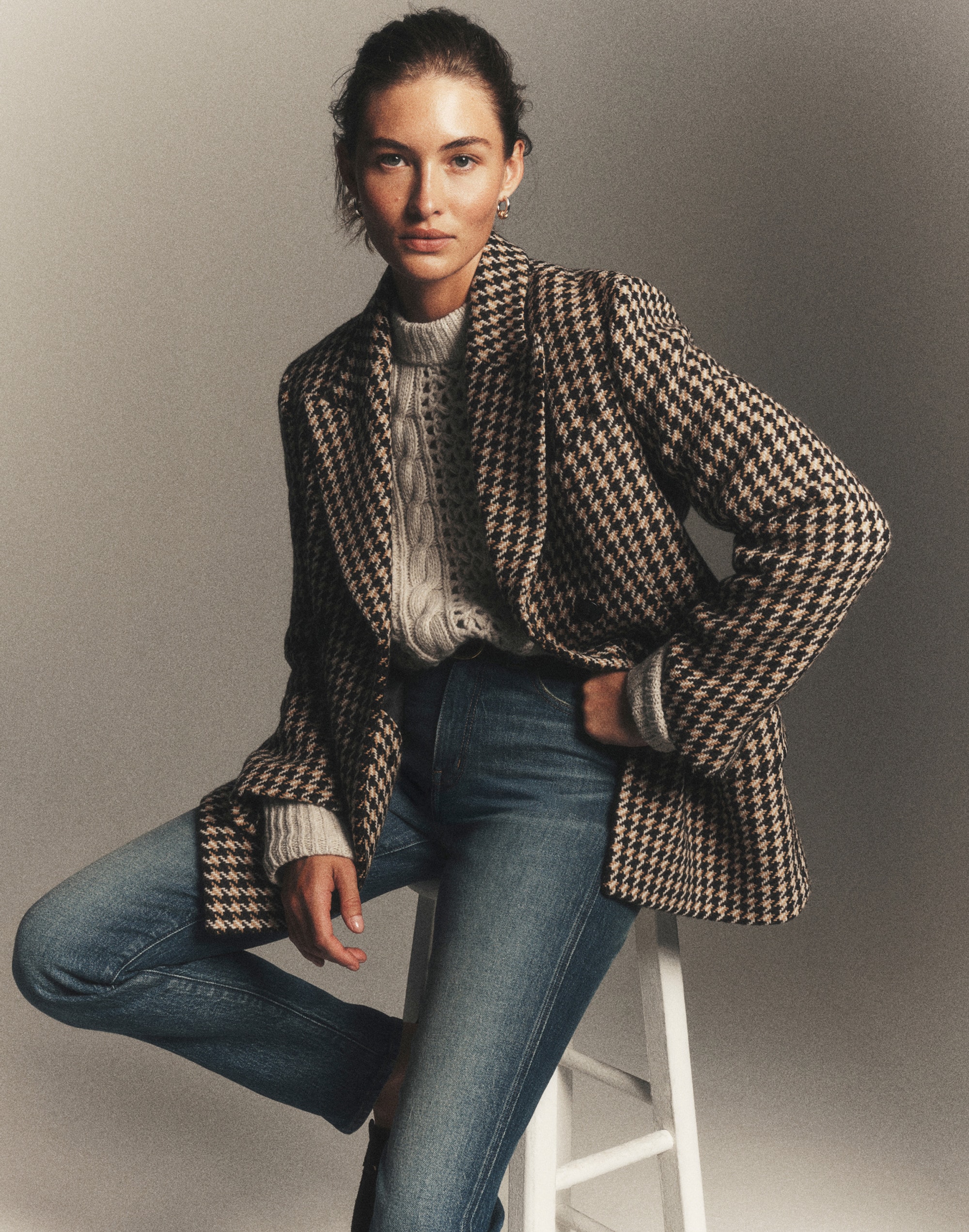 Double-Breasted Boxy Coat Houndstooth