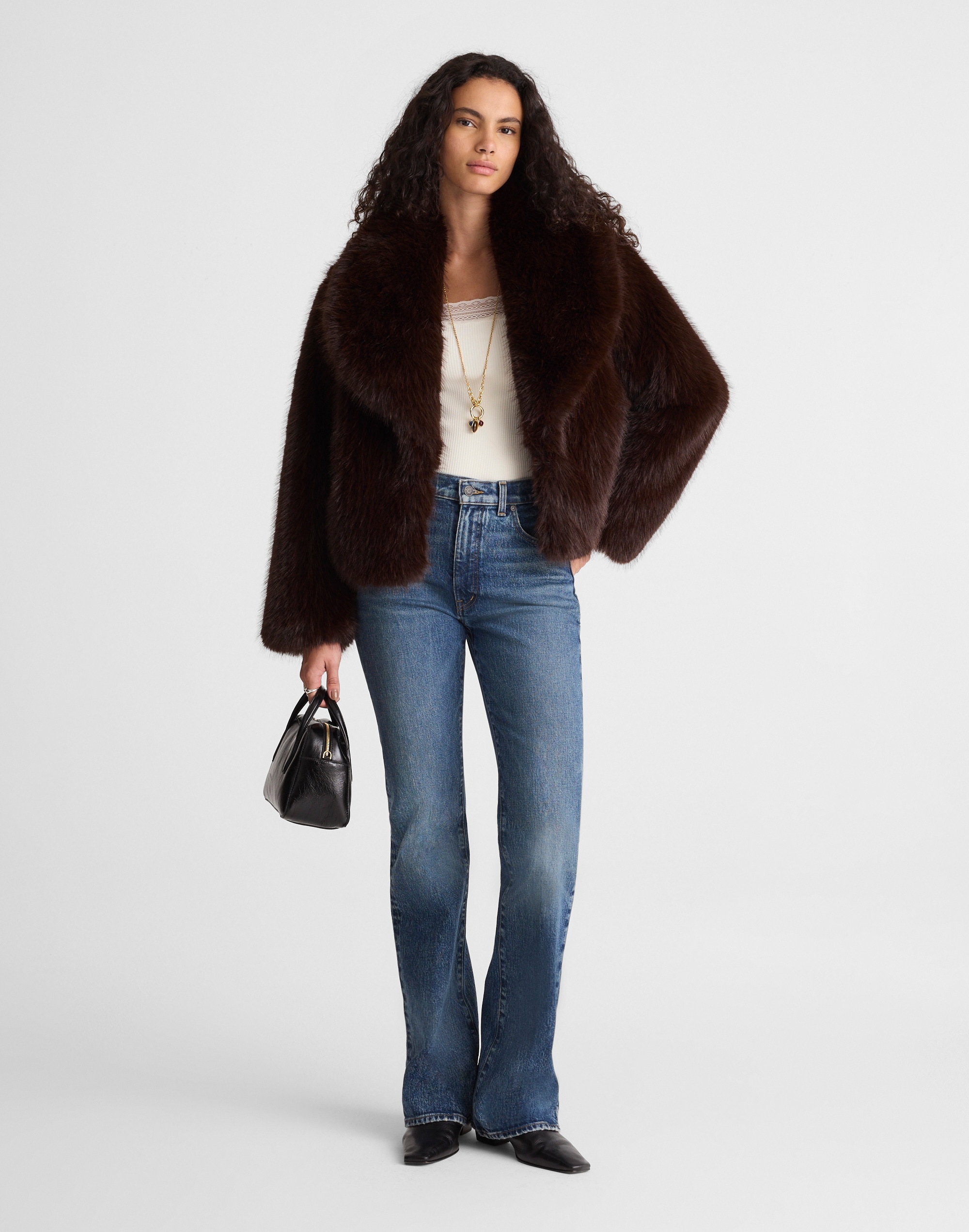 Faux-Fur Shawl-Collar Coat