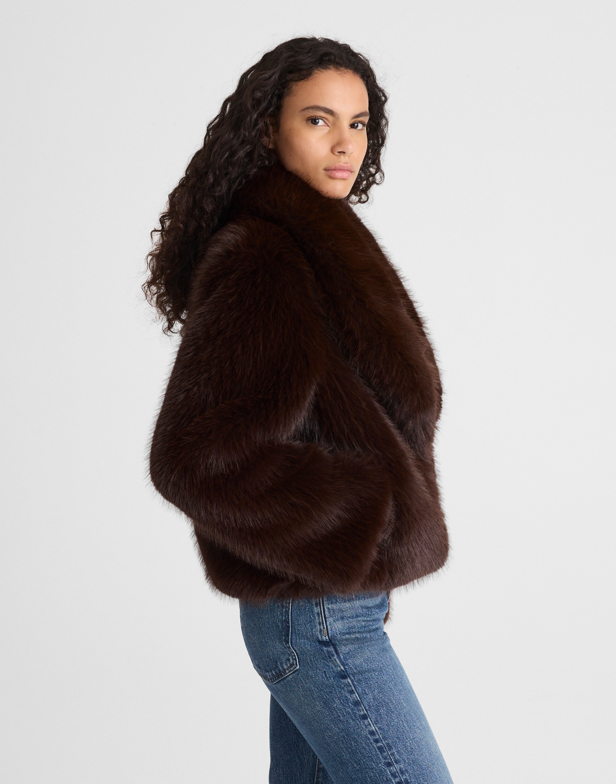 Faux-Fur Shawl-Collar Coat