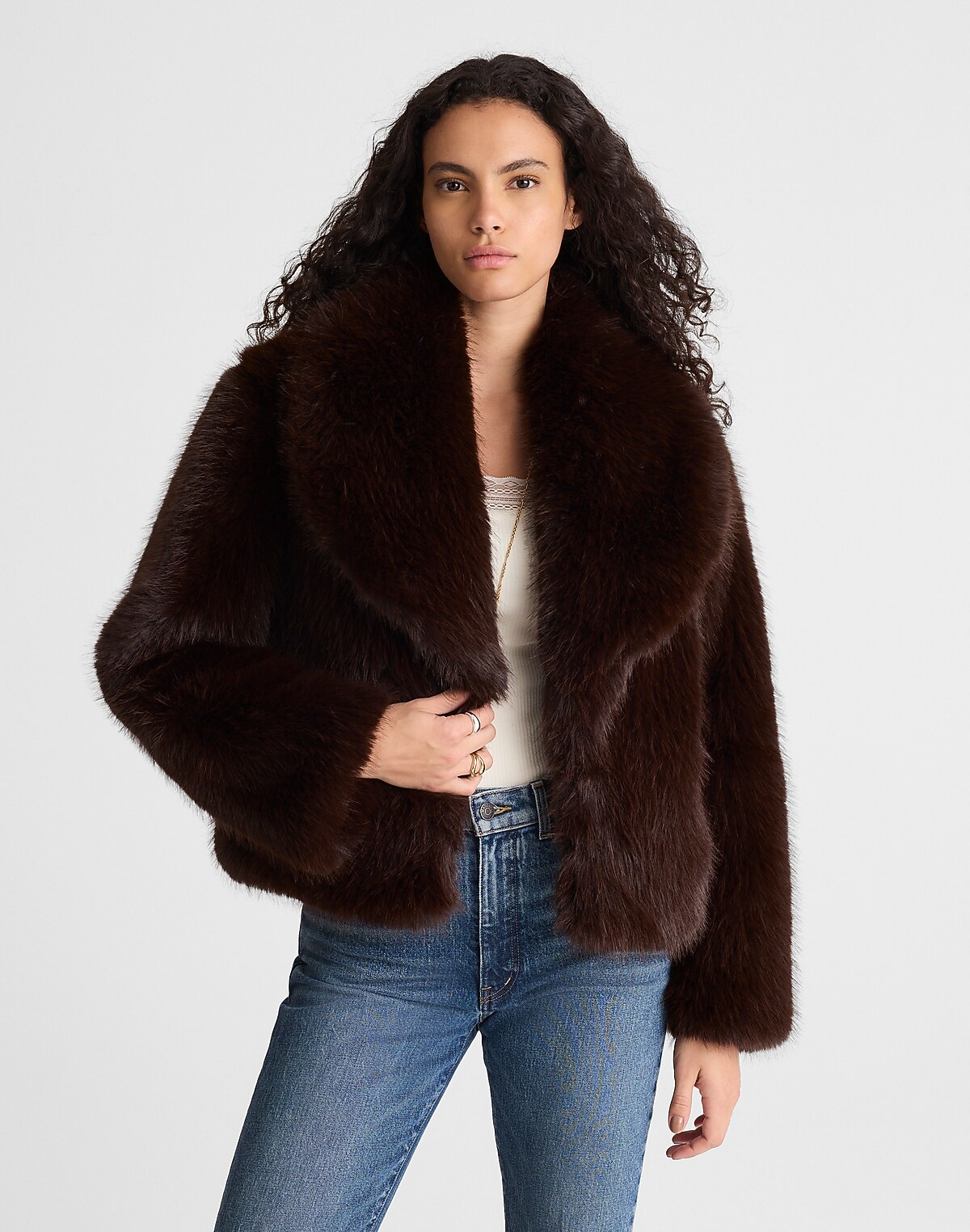 Faux-Fur Shawl-Collar Coat