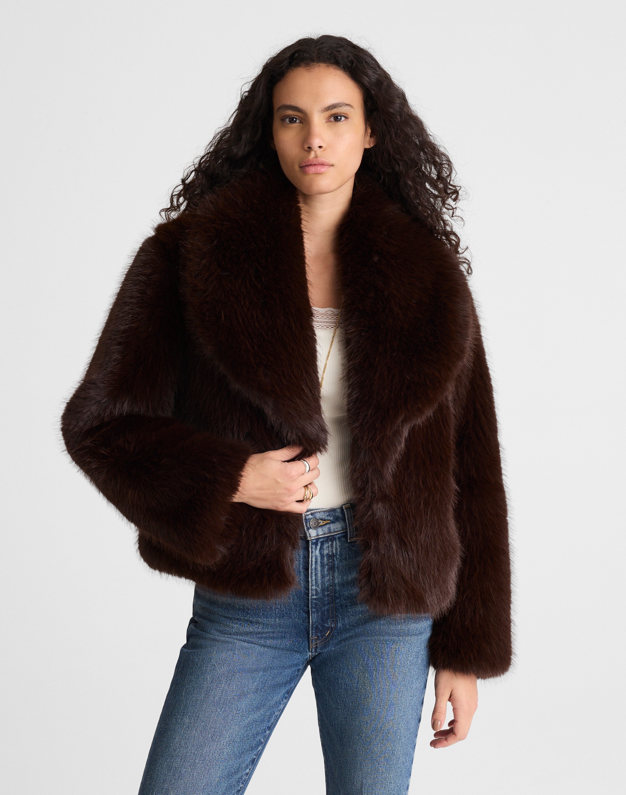 Madewell Faux-fur Shawl-collar Coat In Brown