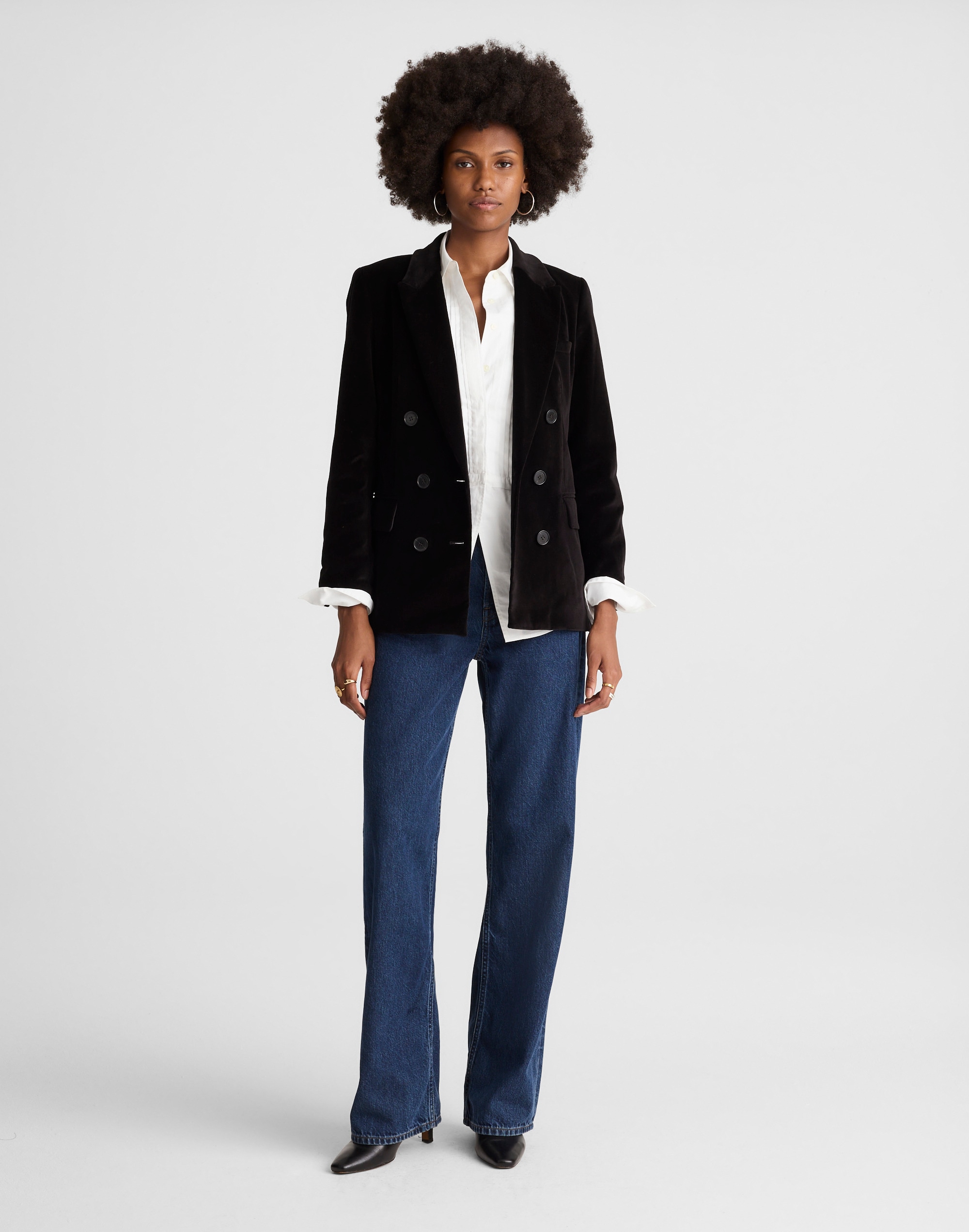 Peak-Lapel Double-Breasted Blazer Velvet