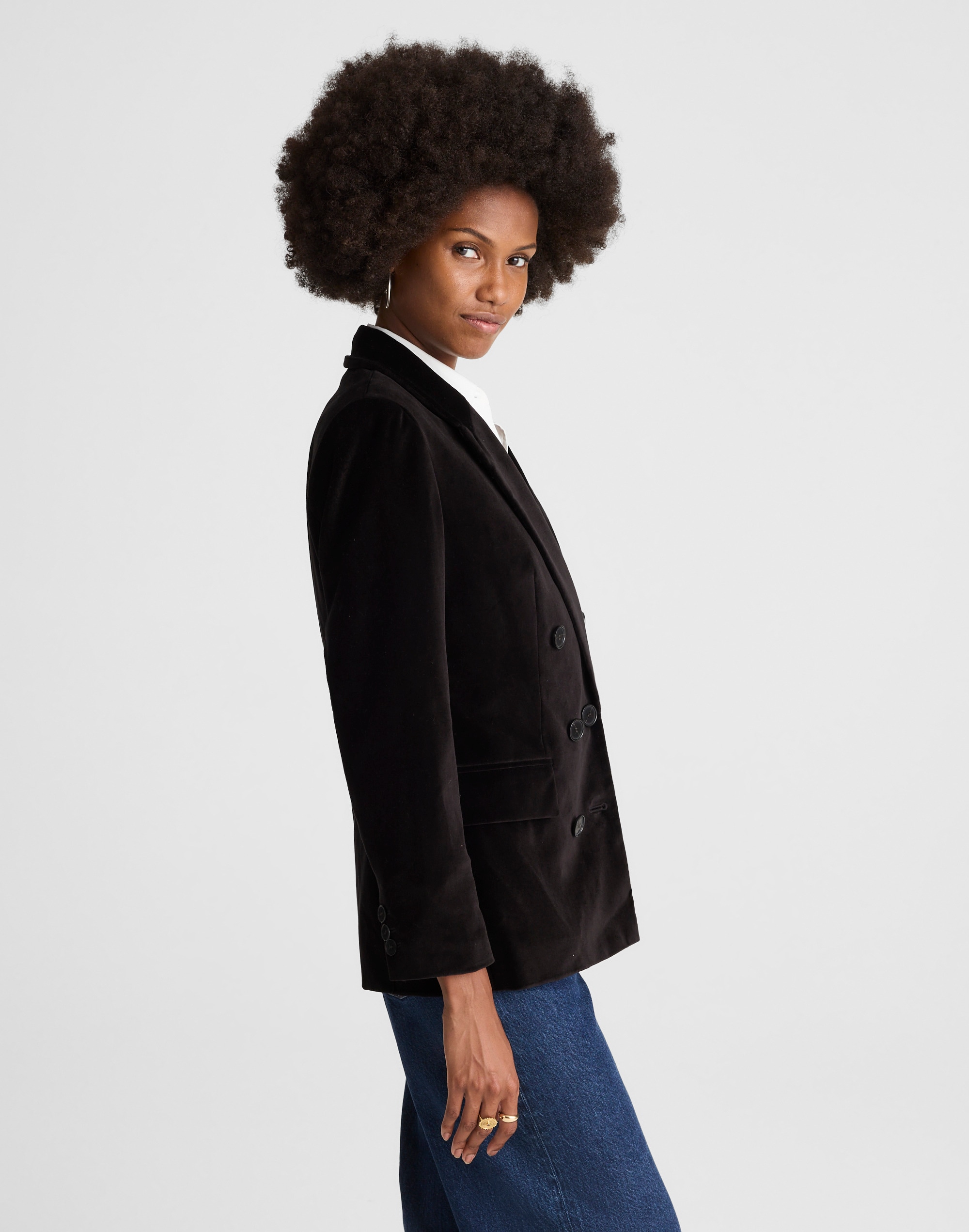 Peak-Lapel Double-Breasted Blazer Velvet