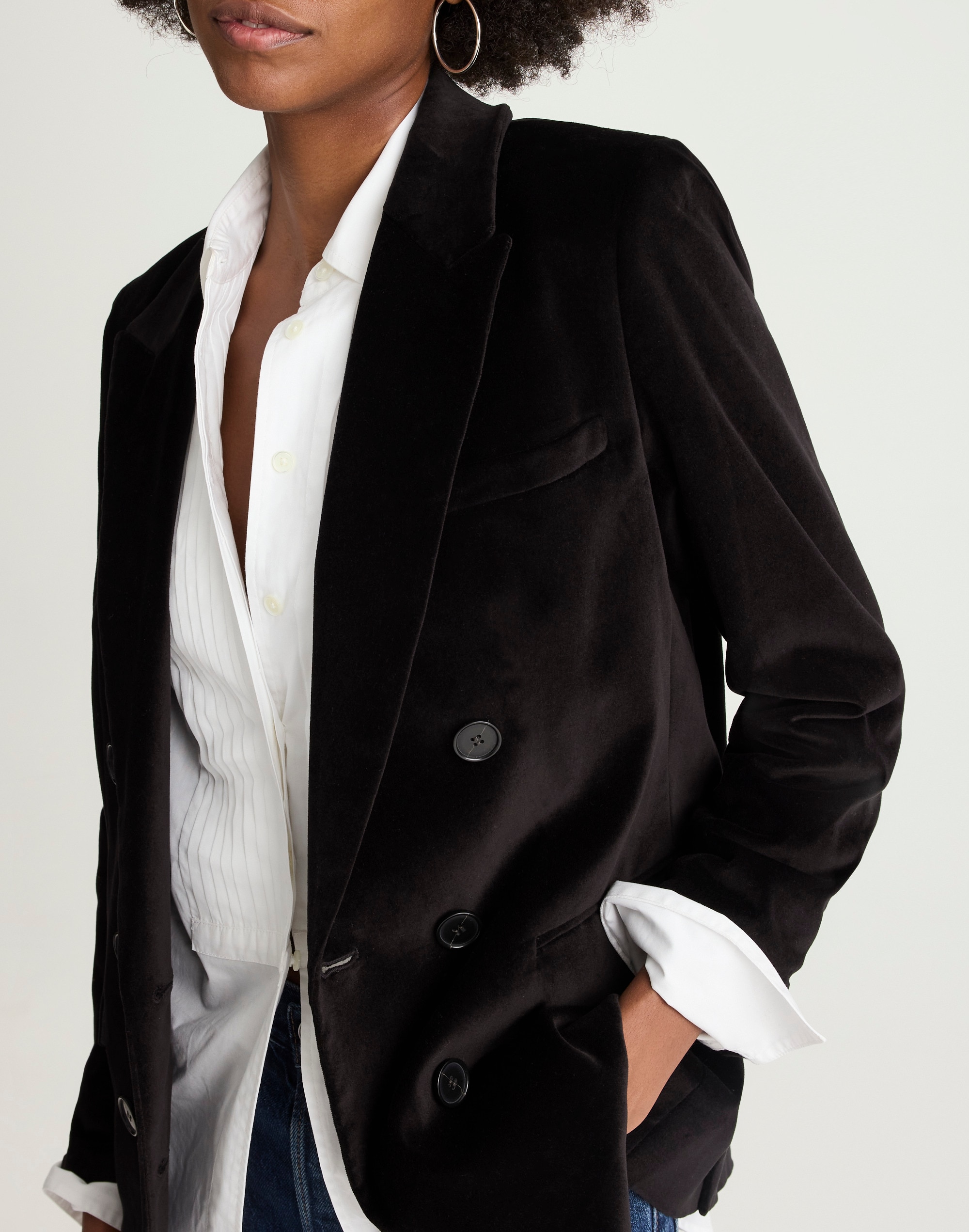 Peak-Lapel Double-Breasted Blazer Velvet