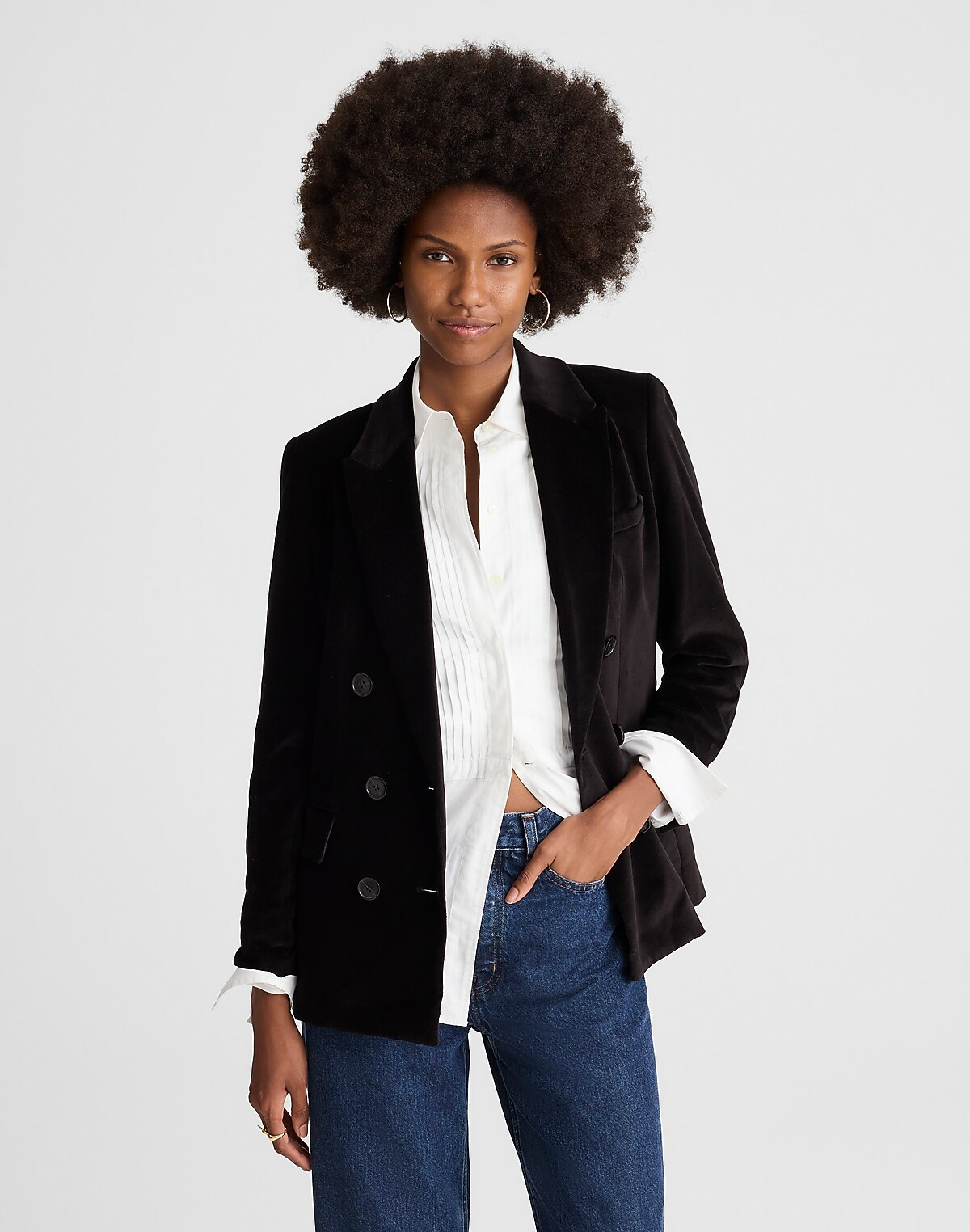 Peak-Lapel Double-Breasted Blazer in Velvet