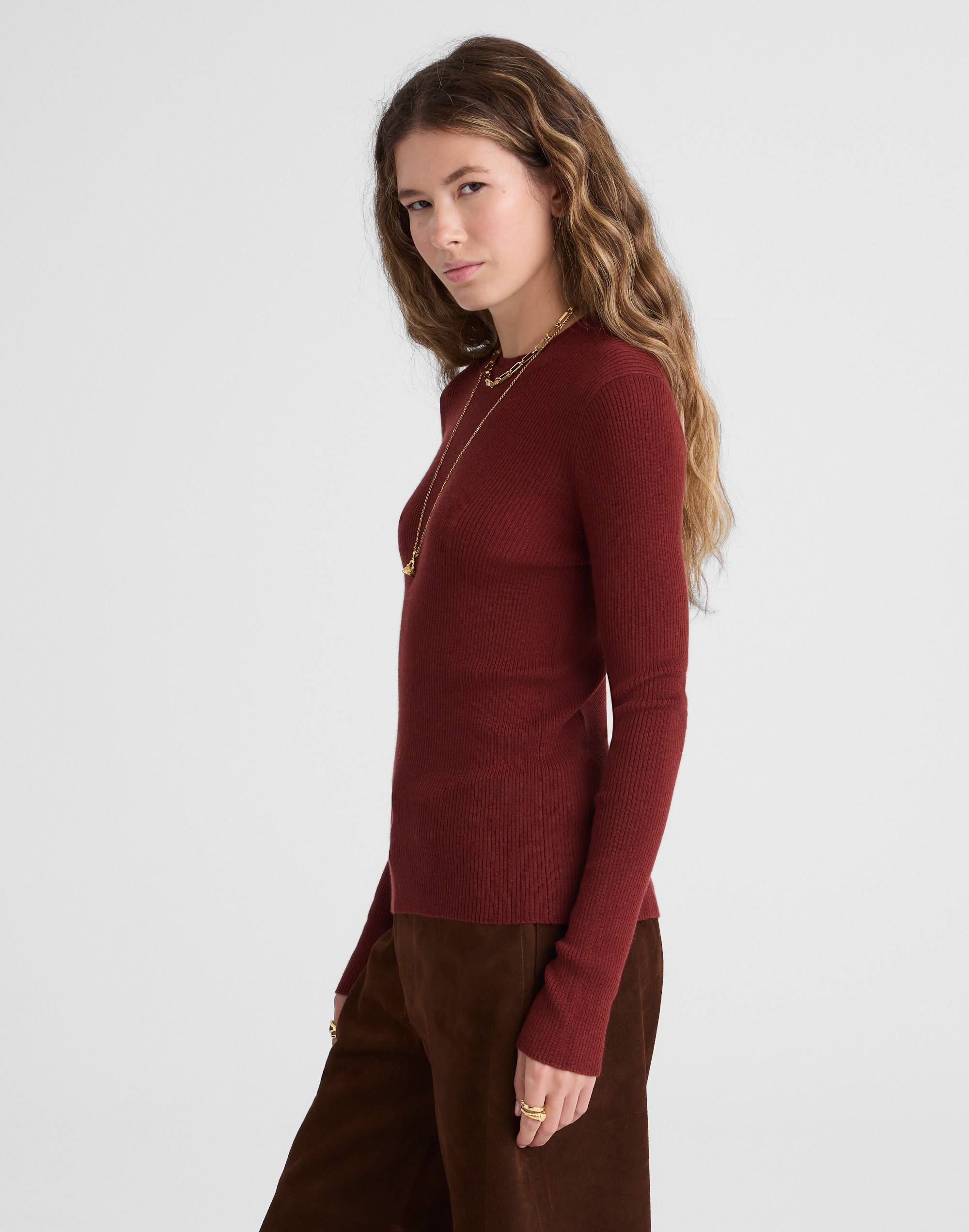 Double Layered Crewneck in Merino-Silk Blend