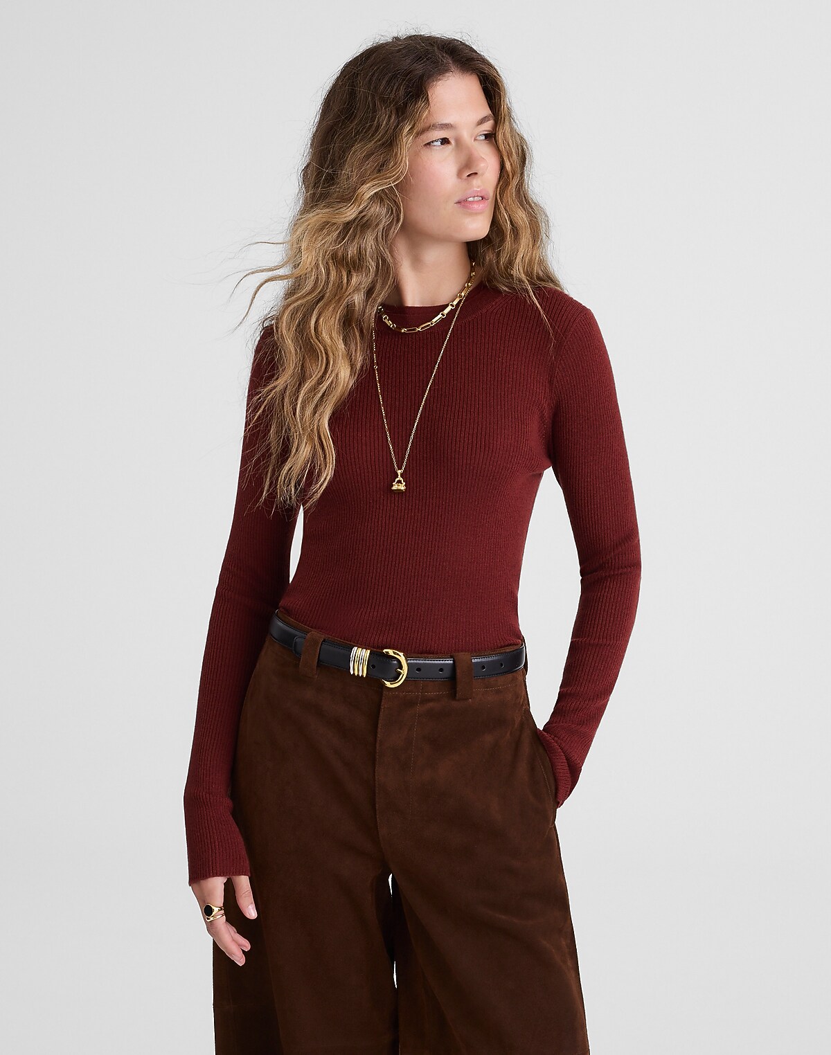 Double Layered Crewneck in Merino-Silk Blend