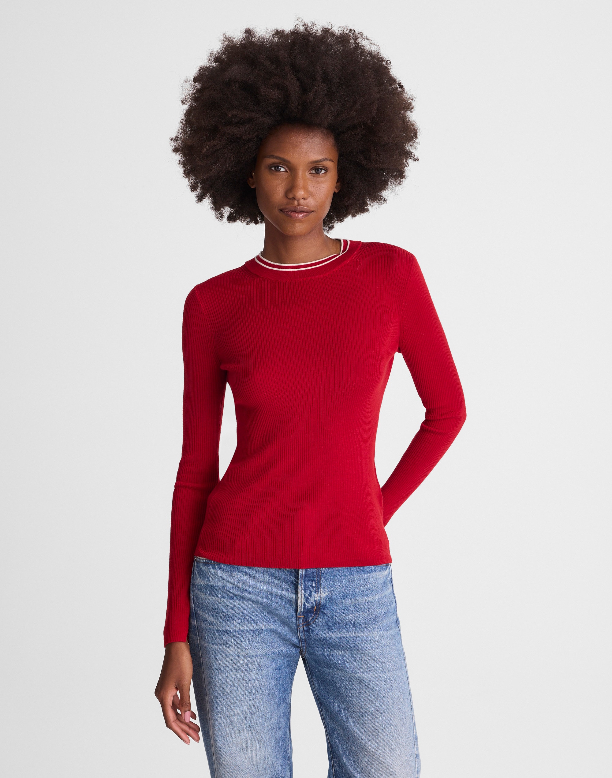Double-Layered Crewneck Sweater in Merino-Silk Blend