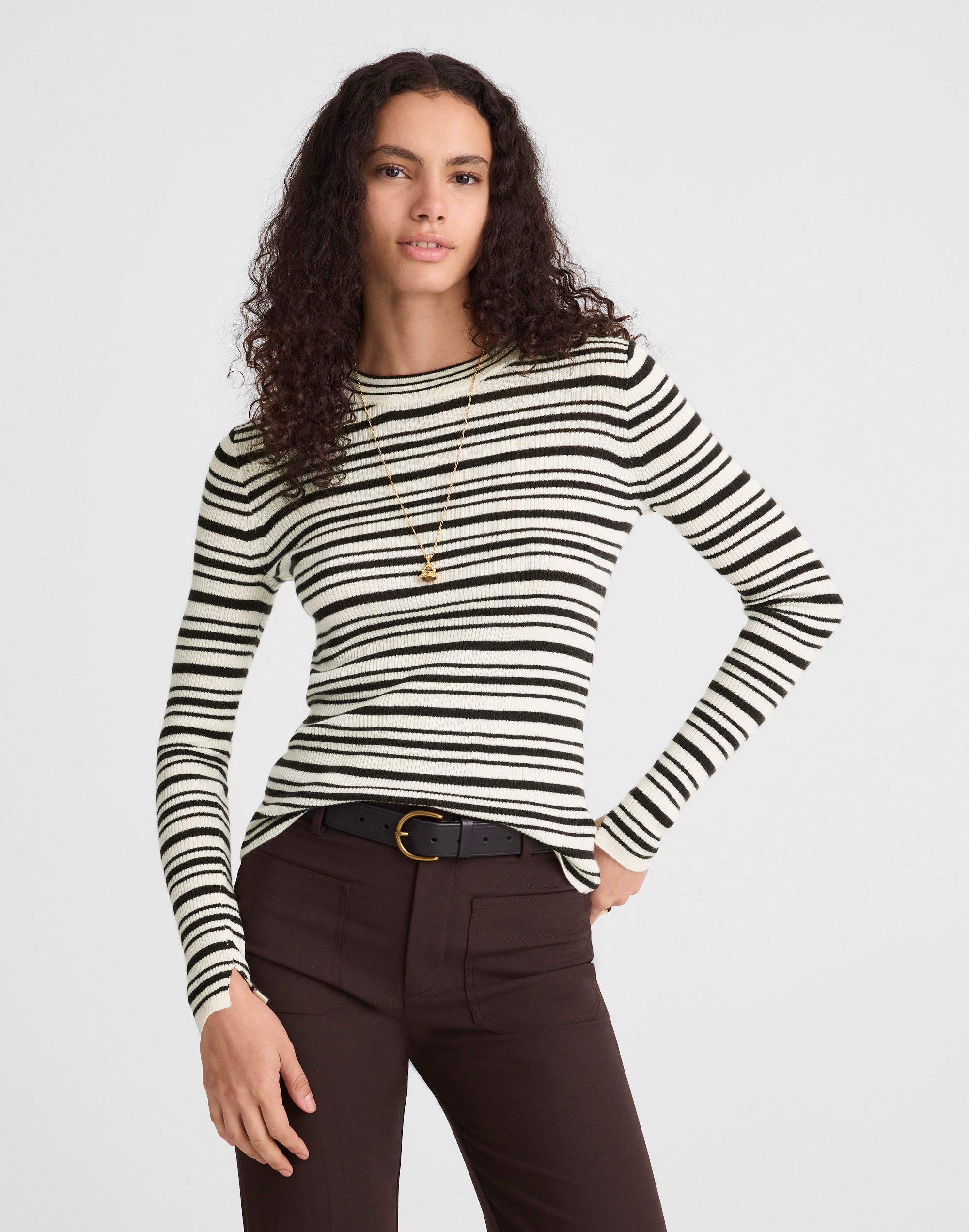 Double-Layered Crewneck Sweater Merino-Wool Silk