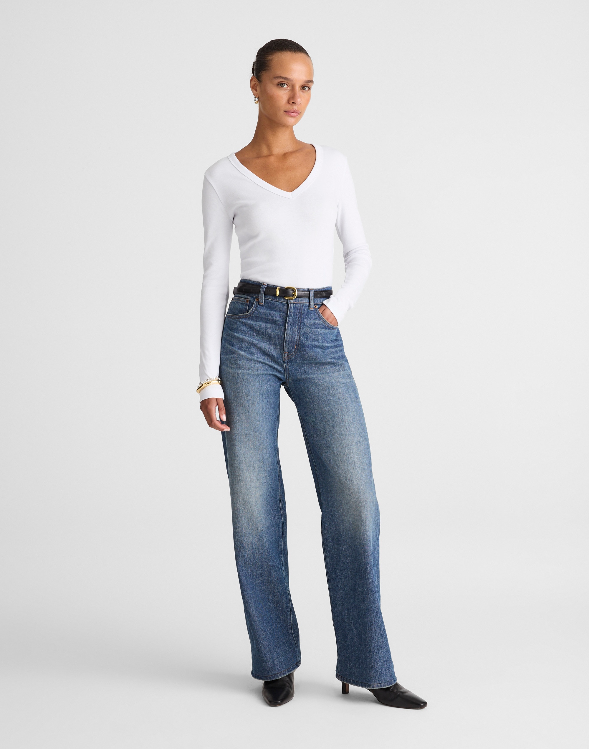 The '90s V-Neck Long-Sleeve Tee in Compact Cotton