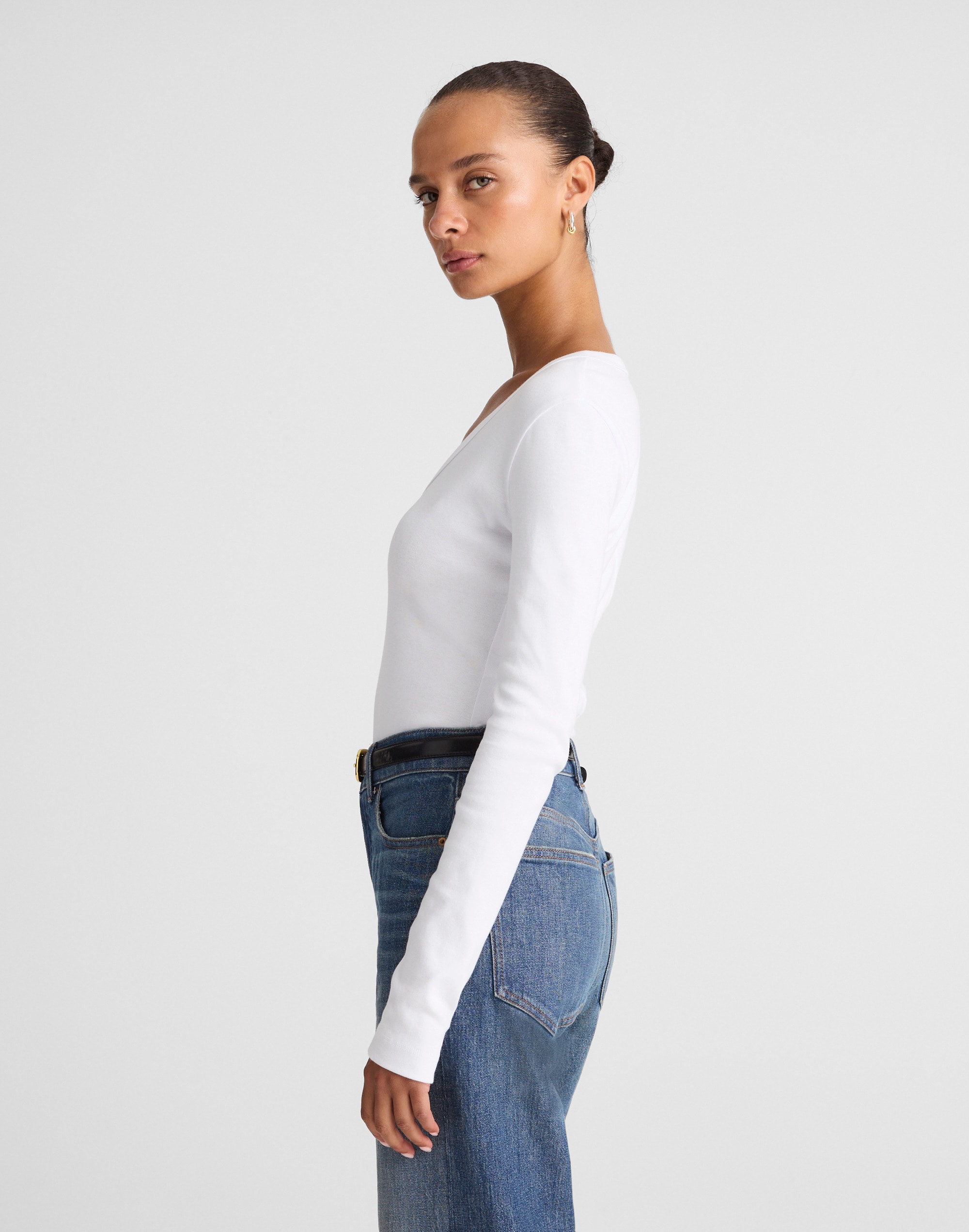 The '90s V-Neck Long-Sleeve Tee in Compact Cotton