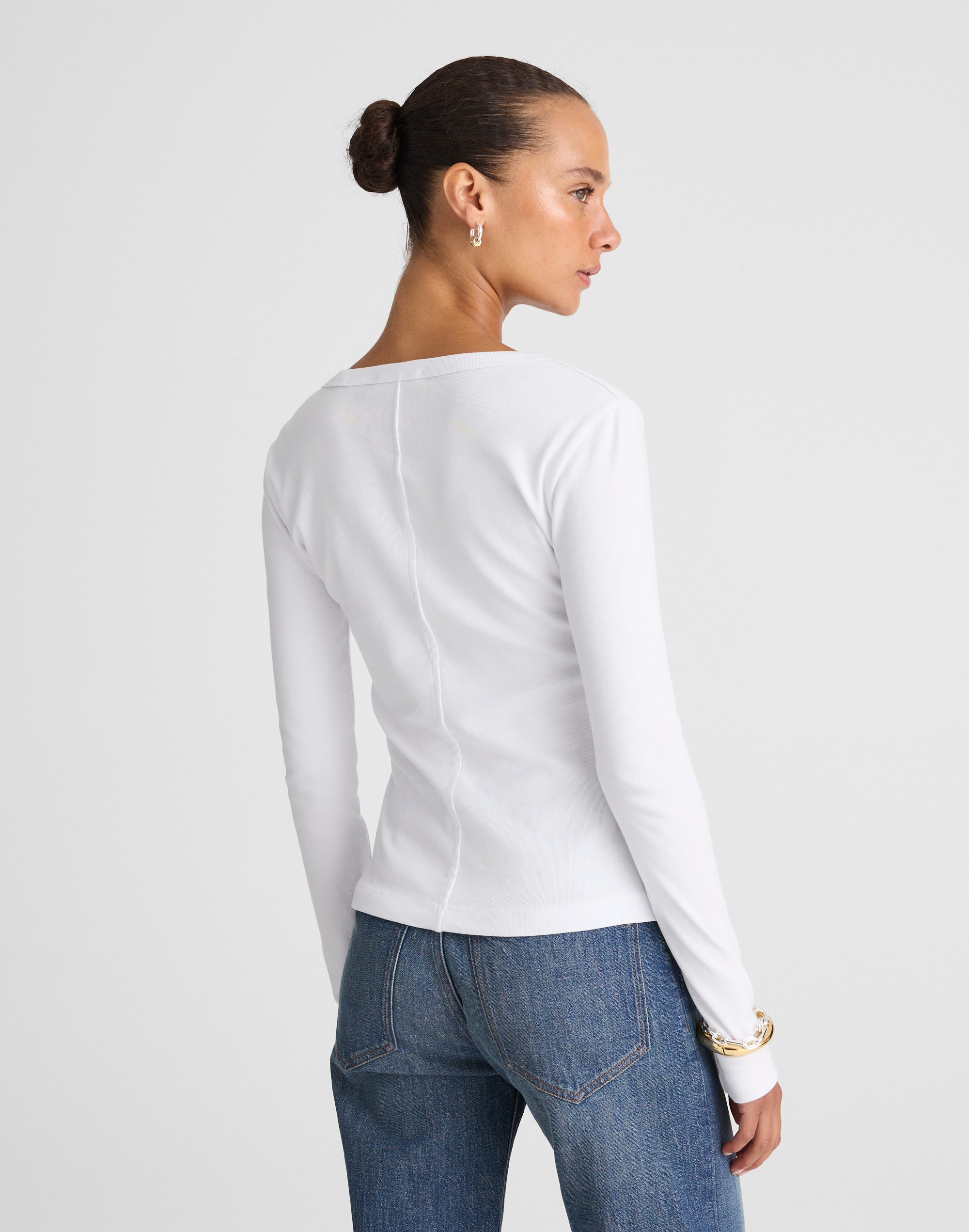 The '90s V-Neck Long-Sleeve Tee in Compact Cotton