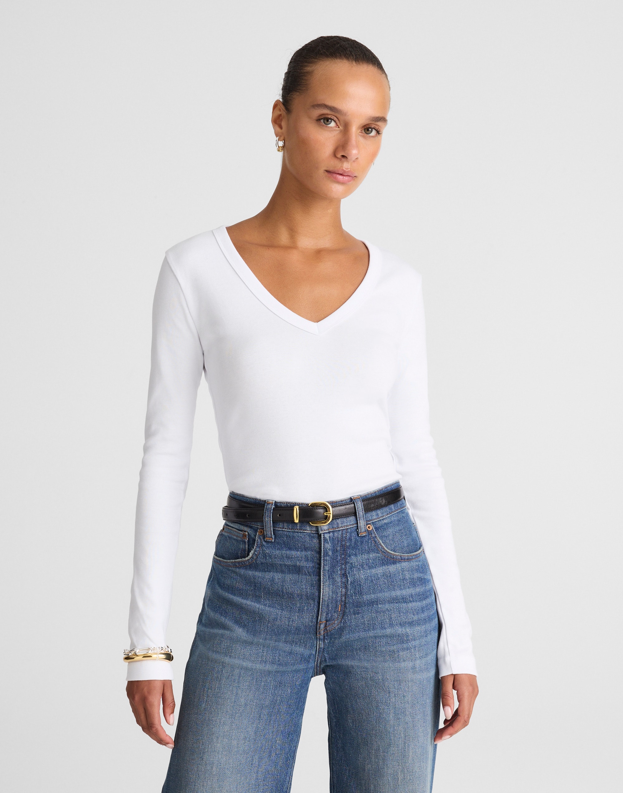 The '90s V-Neck Long-Sleeve Tee in Compact Cotton