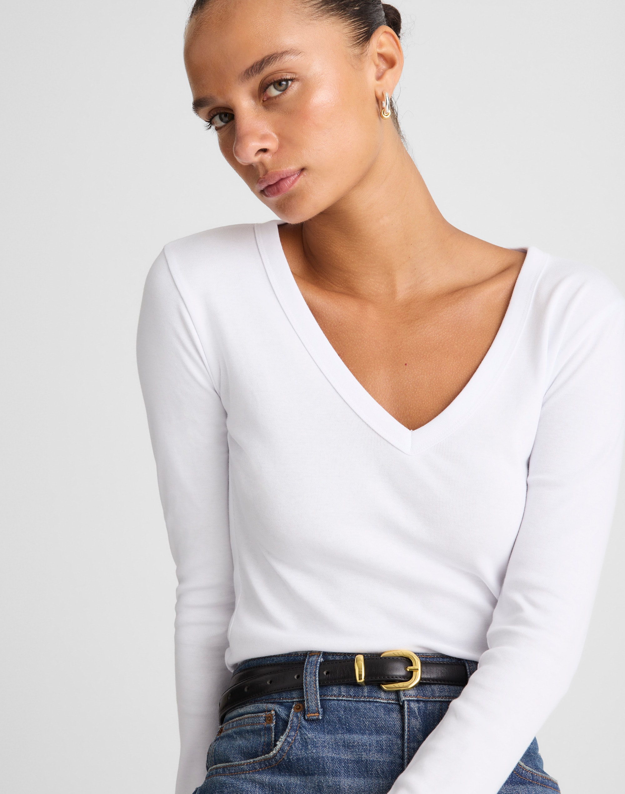 The '90s V-Neck Long-Sleeve Tee in Compact Cotton