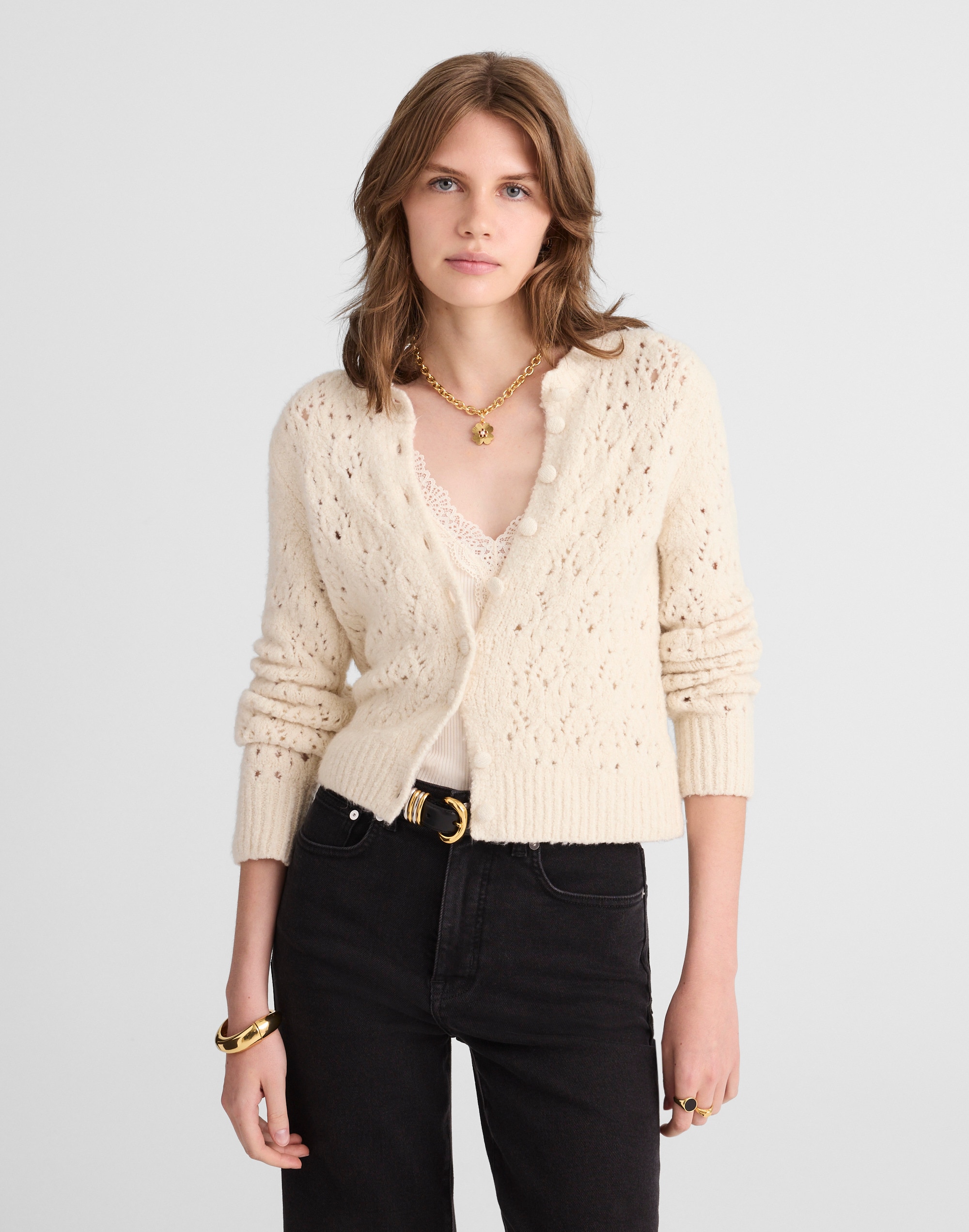 Madewell Pointelle-stitch Cardigan In Neutral