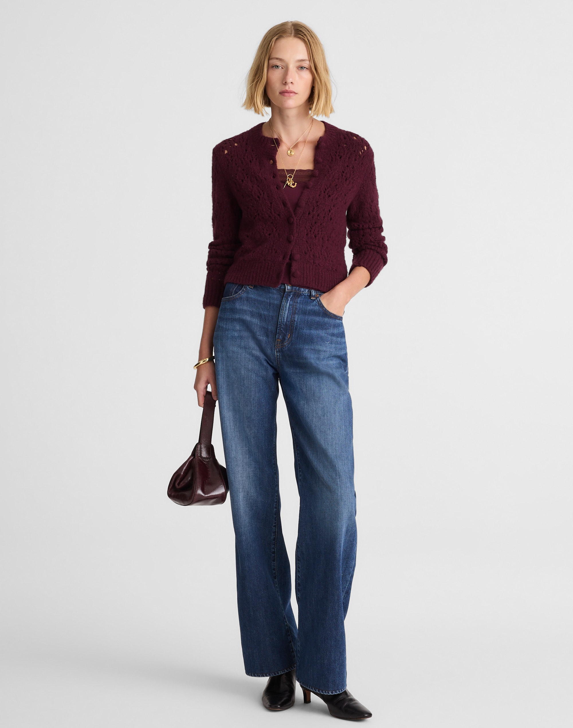 Madewell Pointelle-stitch Cardigan In Brown