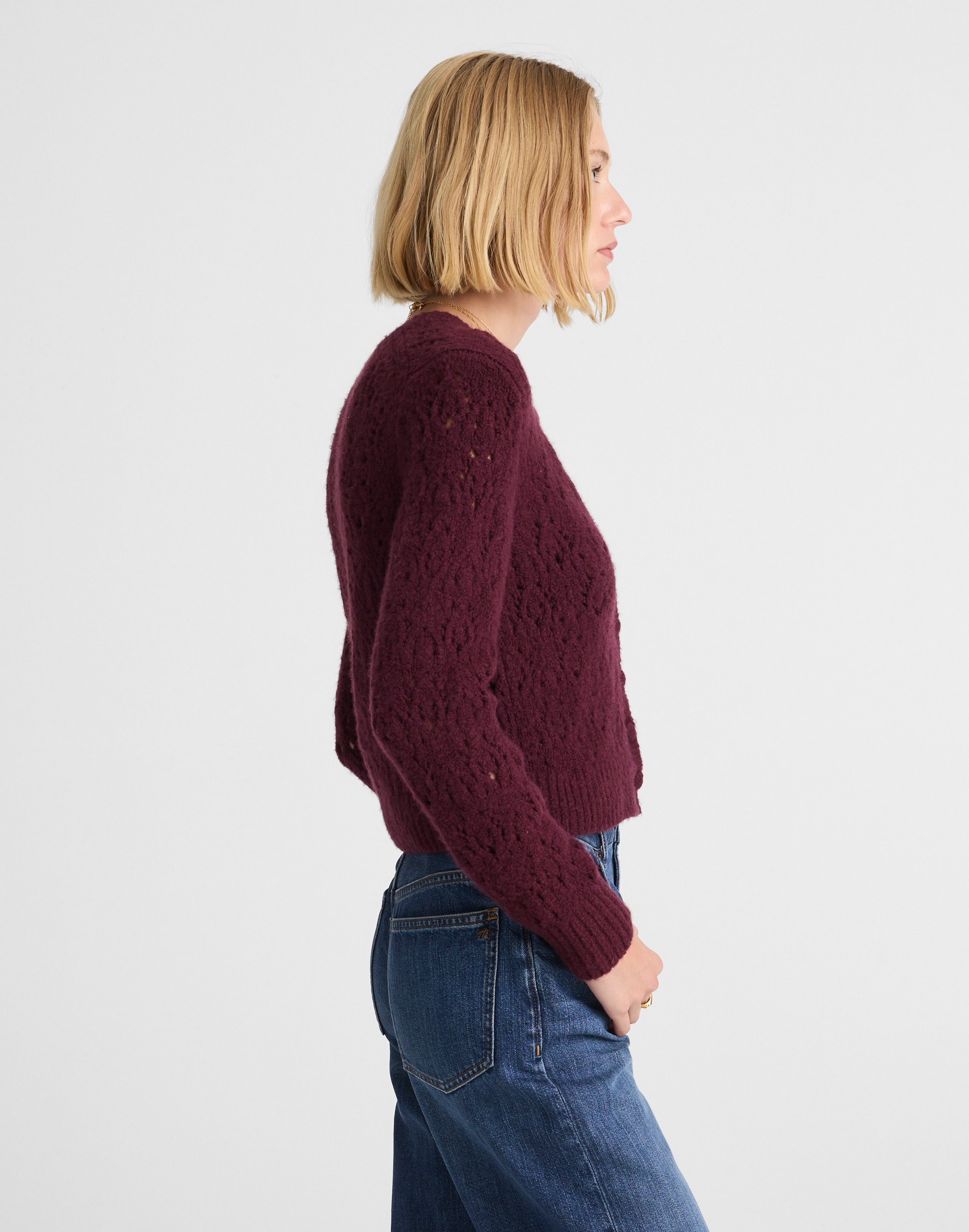 Pointelle-Stitch Cardigan in Cotton Blend