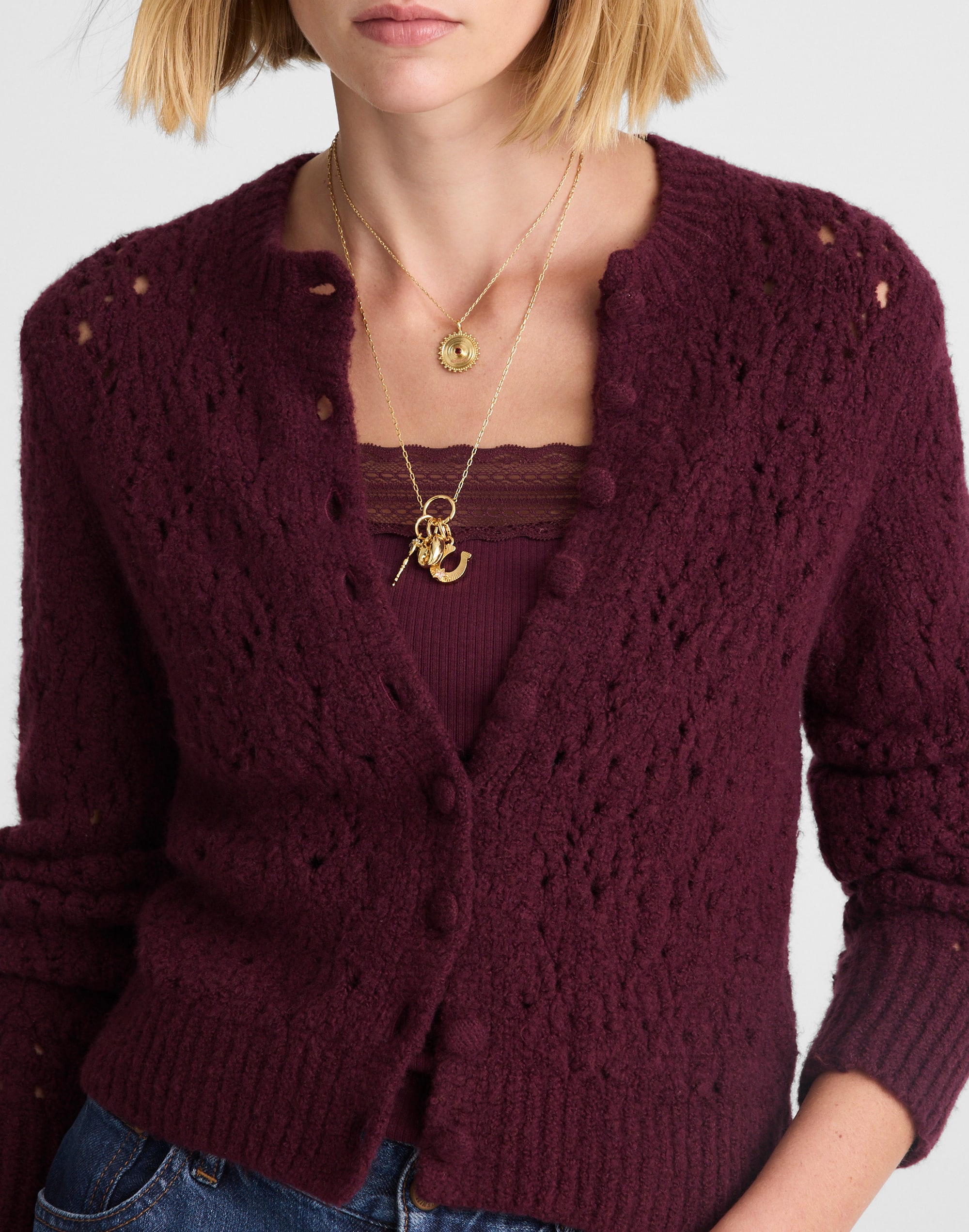 Pointelle-Stitch Cardigan in Cotton Blend