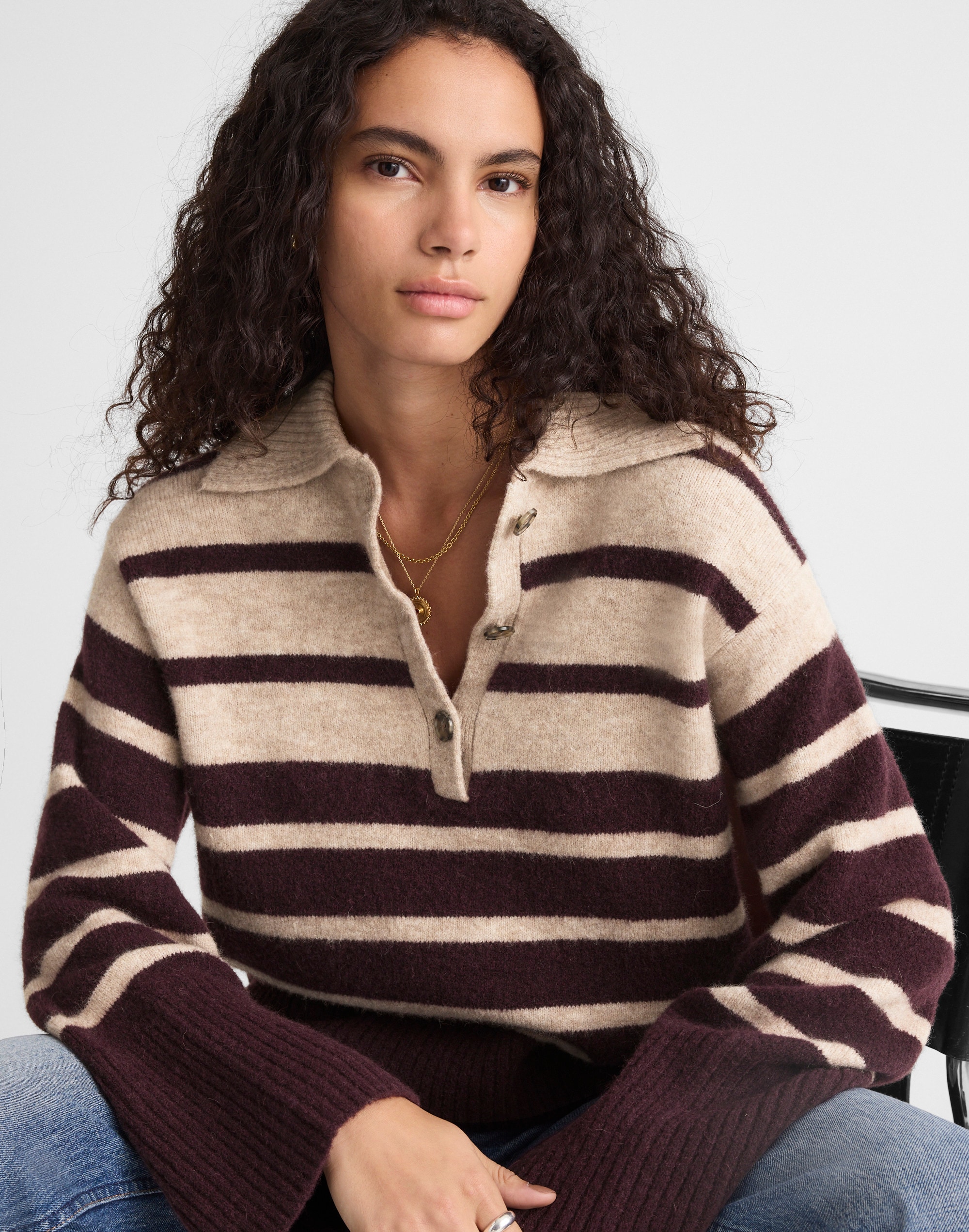 Madewell Cloudsoft Polo Sweater In Brown