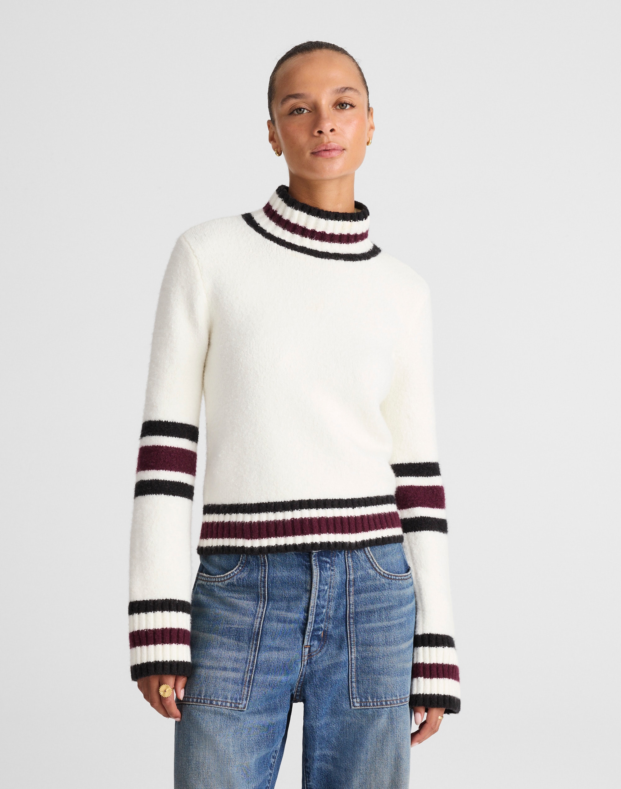 Madewell Ribbed-trim Mockneck Sweater In Multi