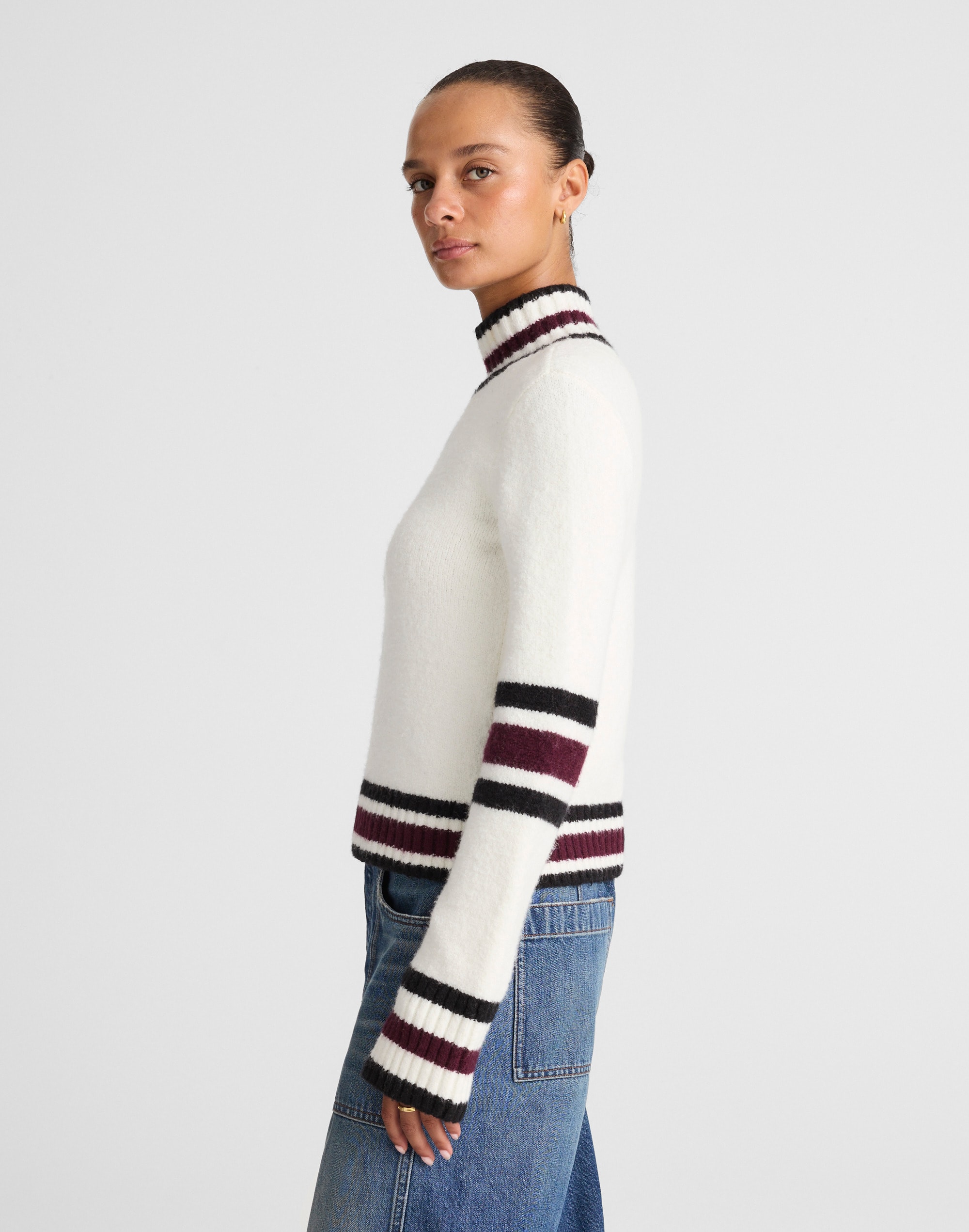 Ribbed-Trim Mockneck Sweater