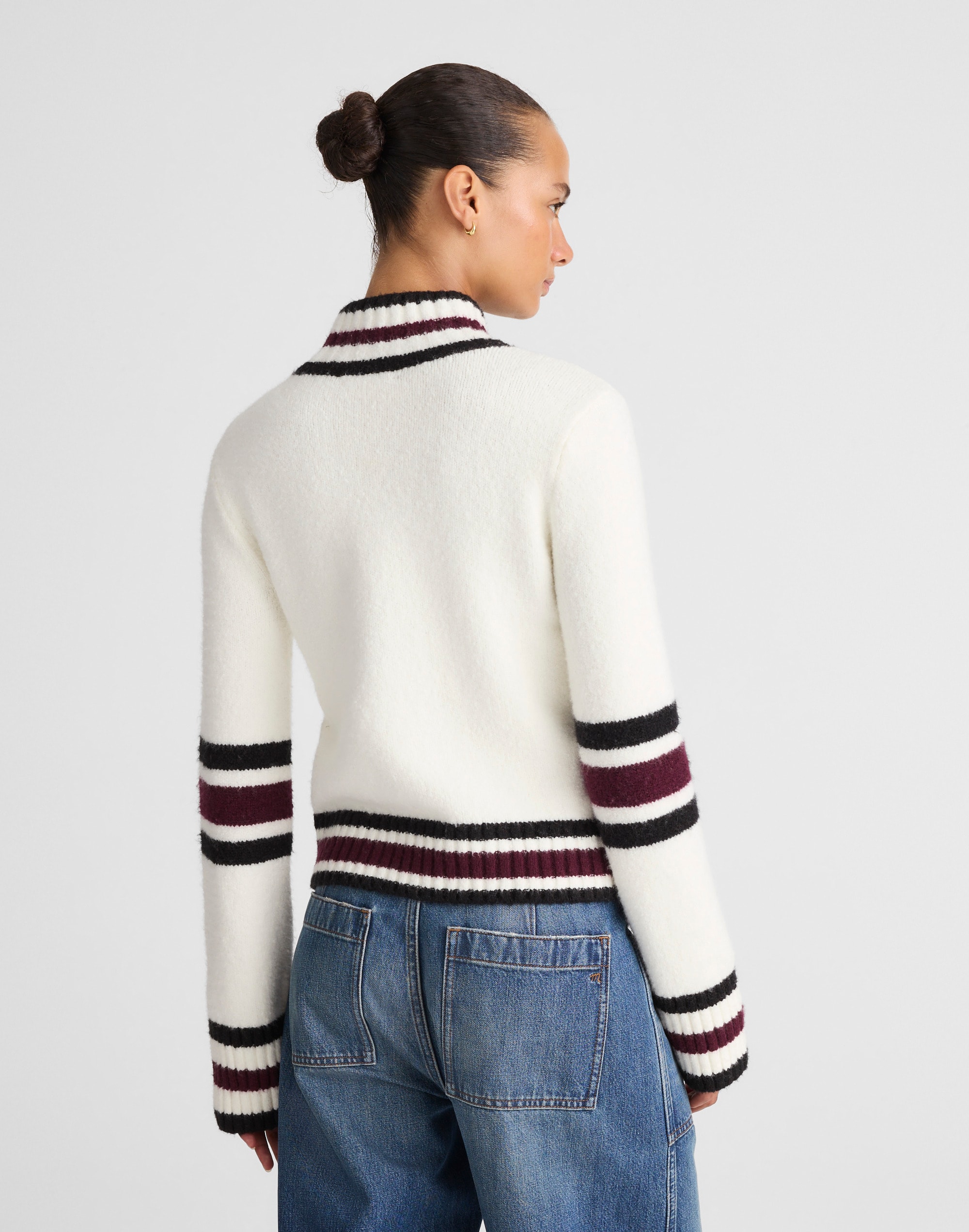 Ribbed-Trim Mockneck Sweater