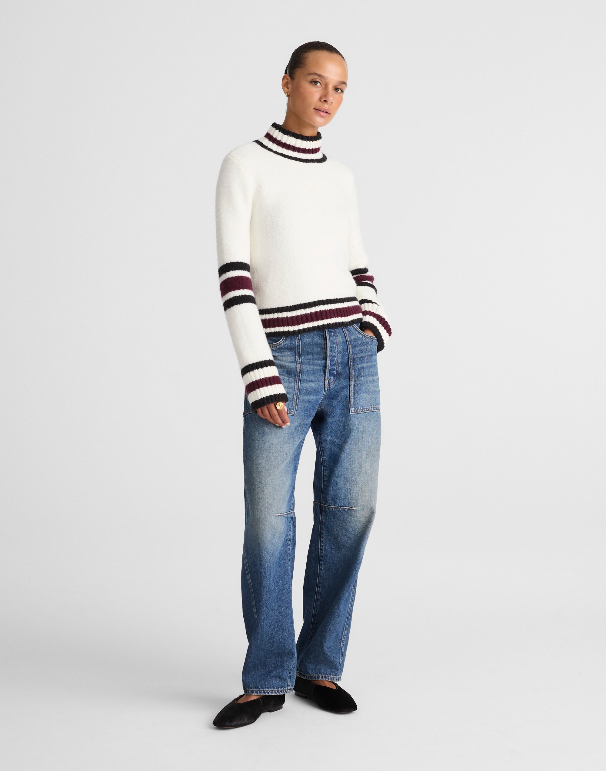 Ribbed-Trim Mockneck Sweater