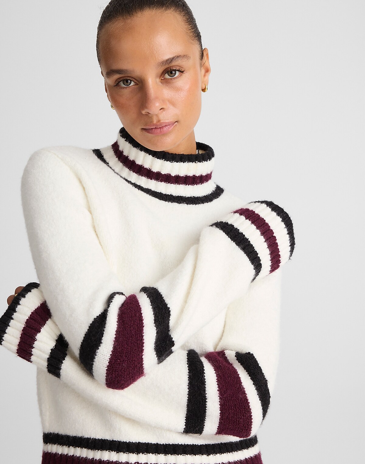 Ribbed-Trim Mockneck Sweater