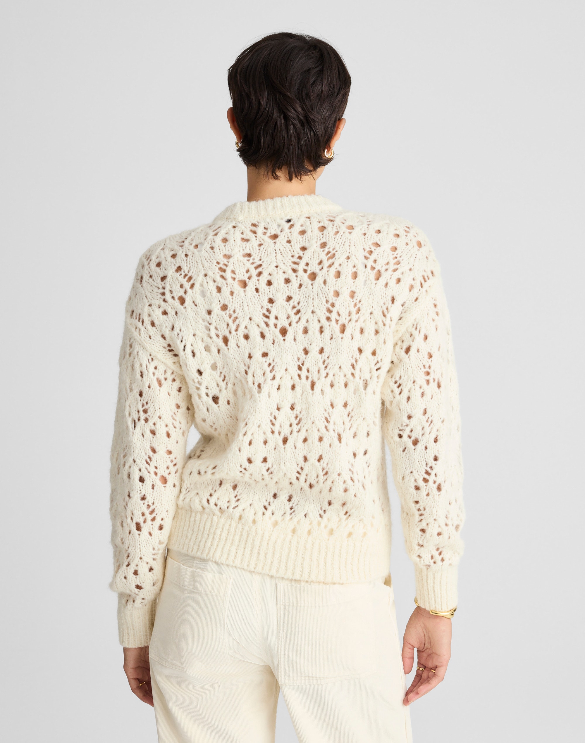 Pointelle-Stitch Drop-Shoulder Sweater